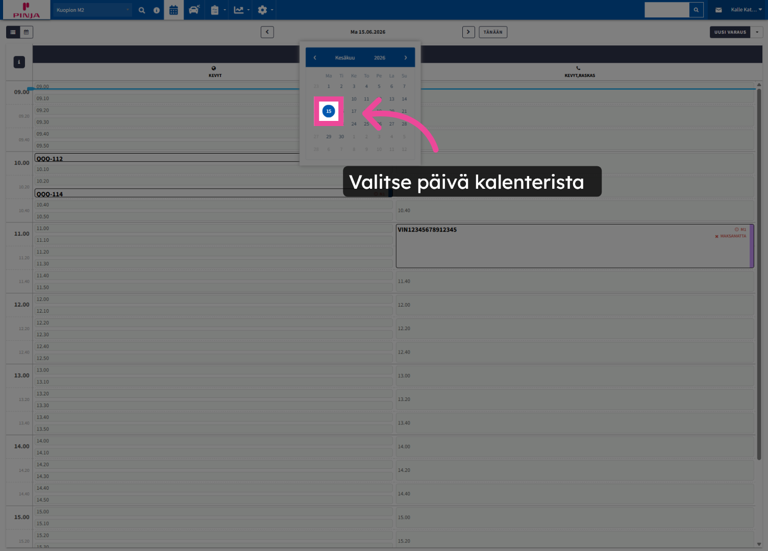 Valitse päivä kalenterista