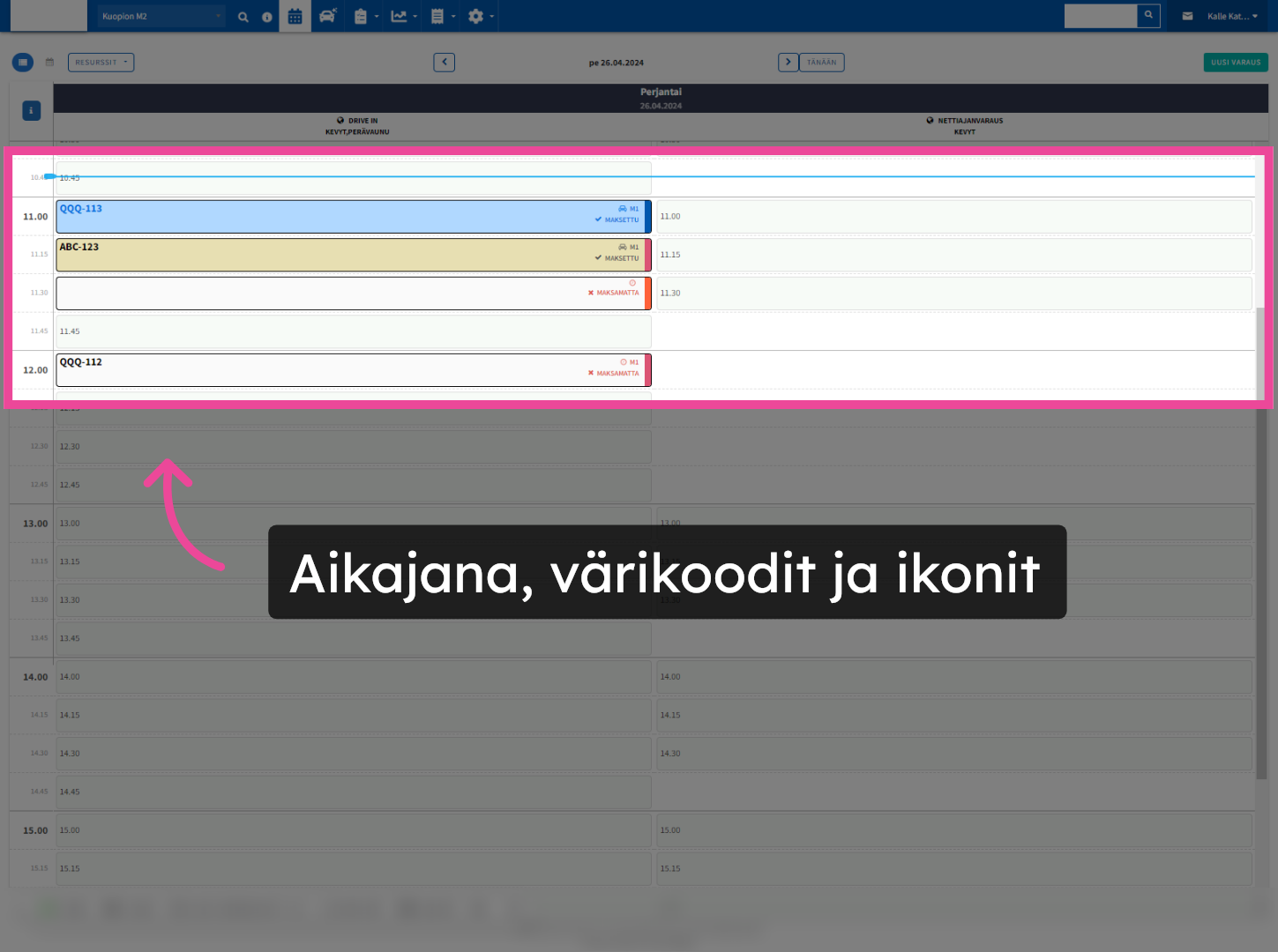 Aikajana, värikoodit ja ikonit