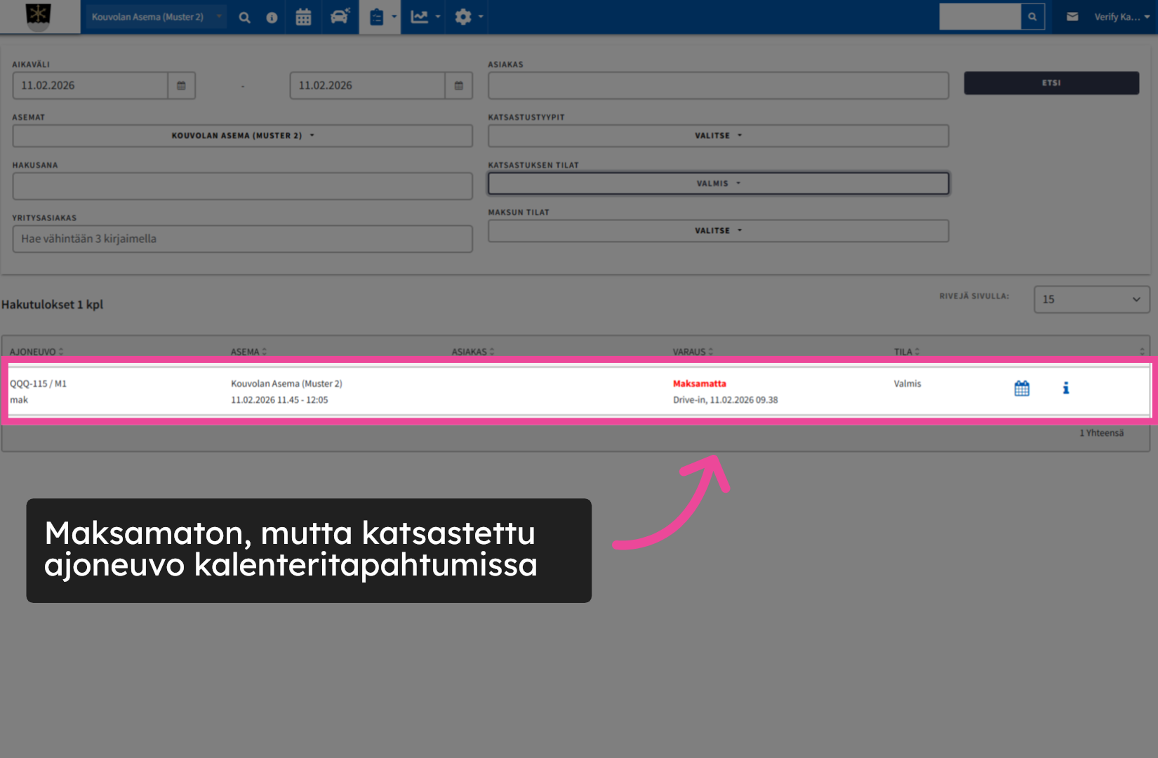 Maksamaton, mutta katsastettu ajoneuvo Kalenteritapahtumissa