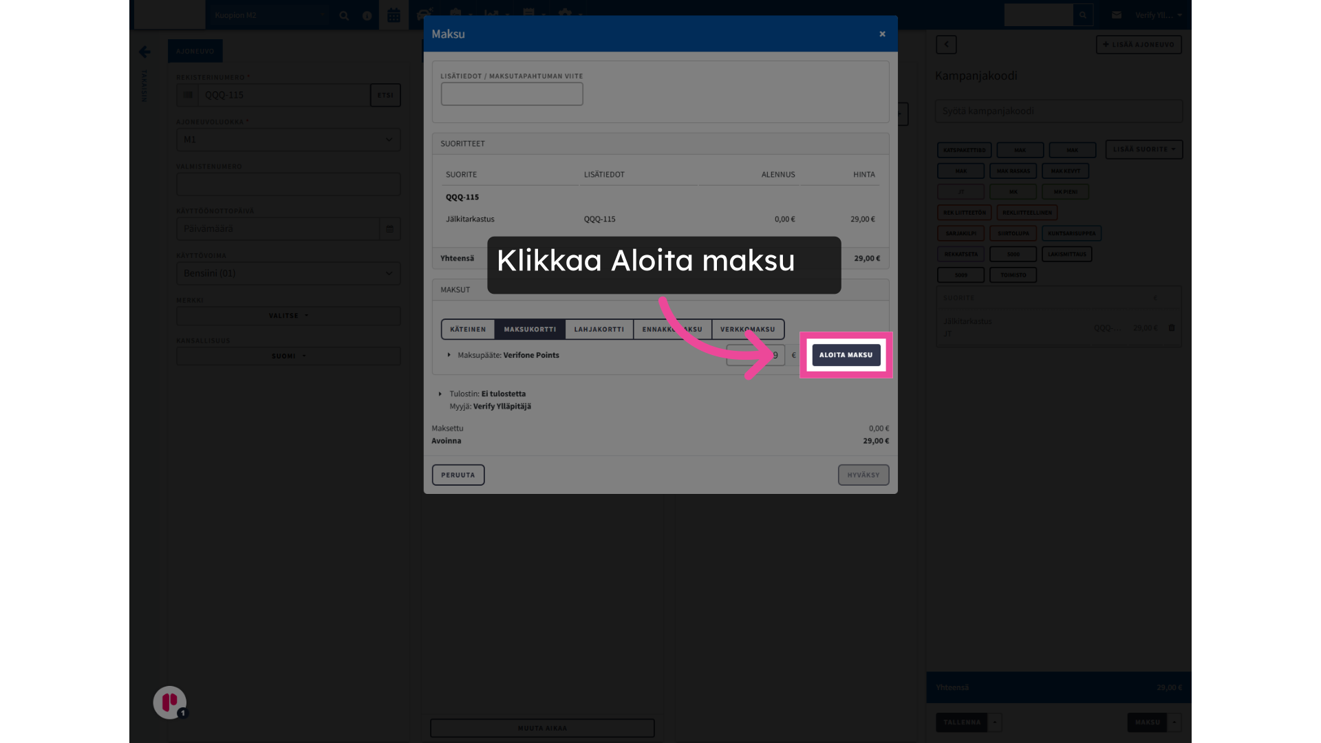 Klikkaa Aloita maksu