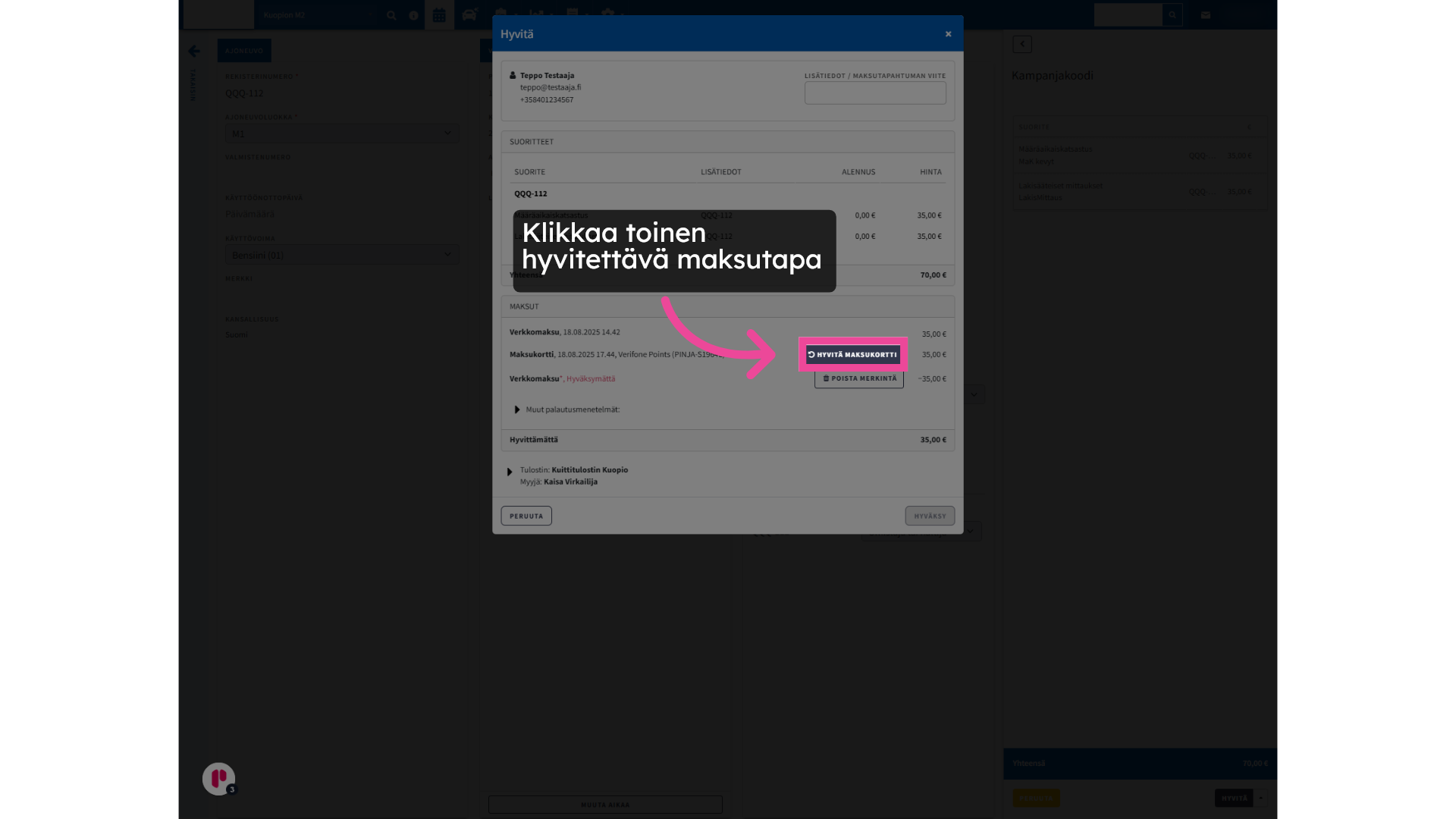 Valitse toinen hyvitettävä maksutapa