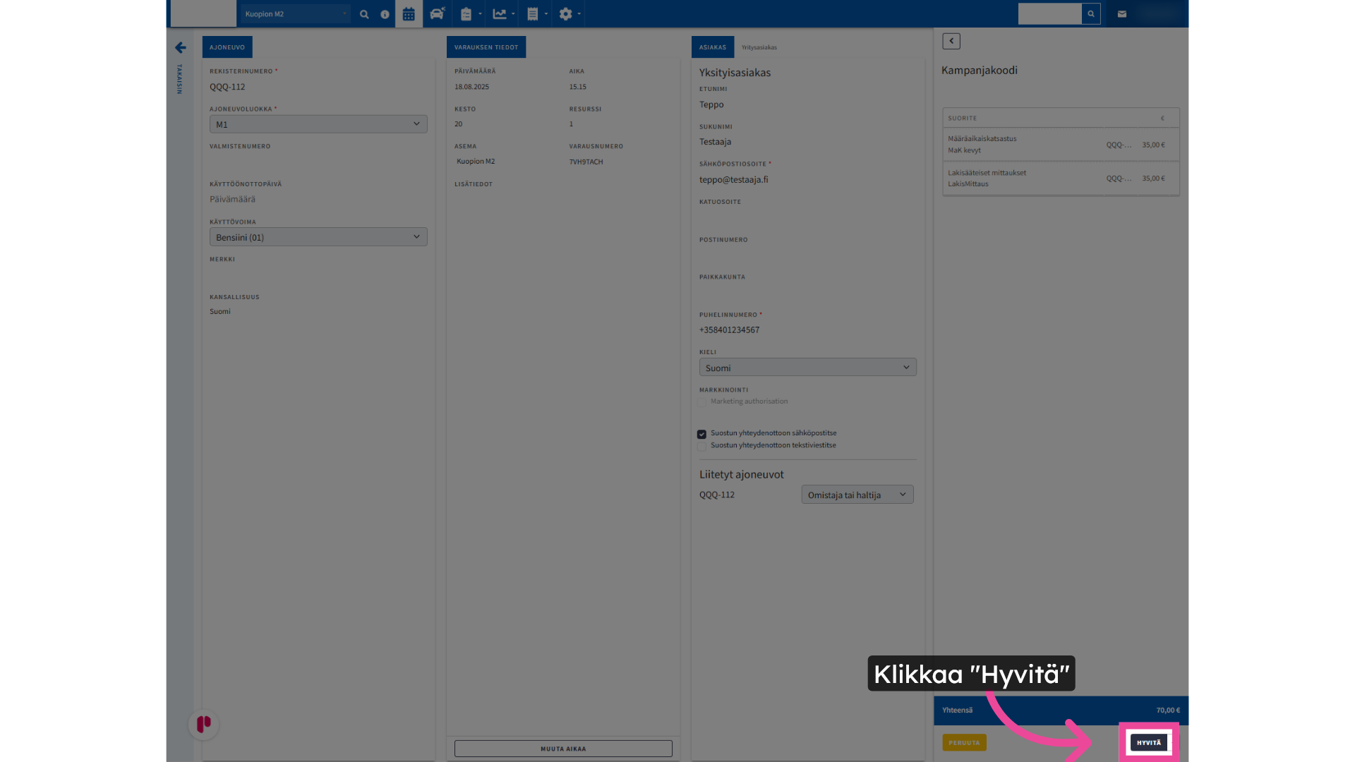 Klikkaa 'Hyvitä'