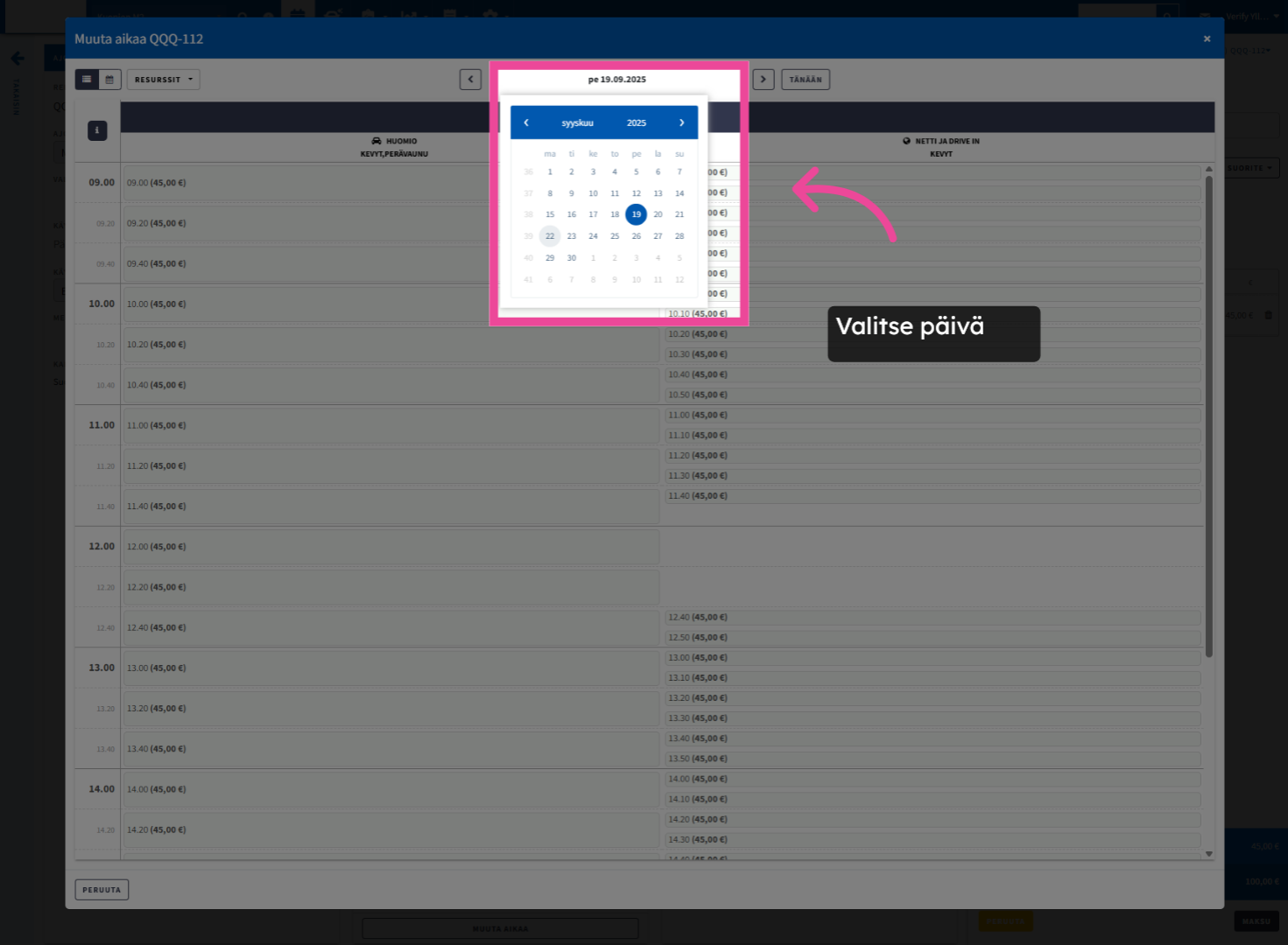 Valitse kalenterista päivä