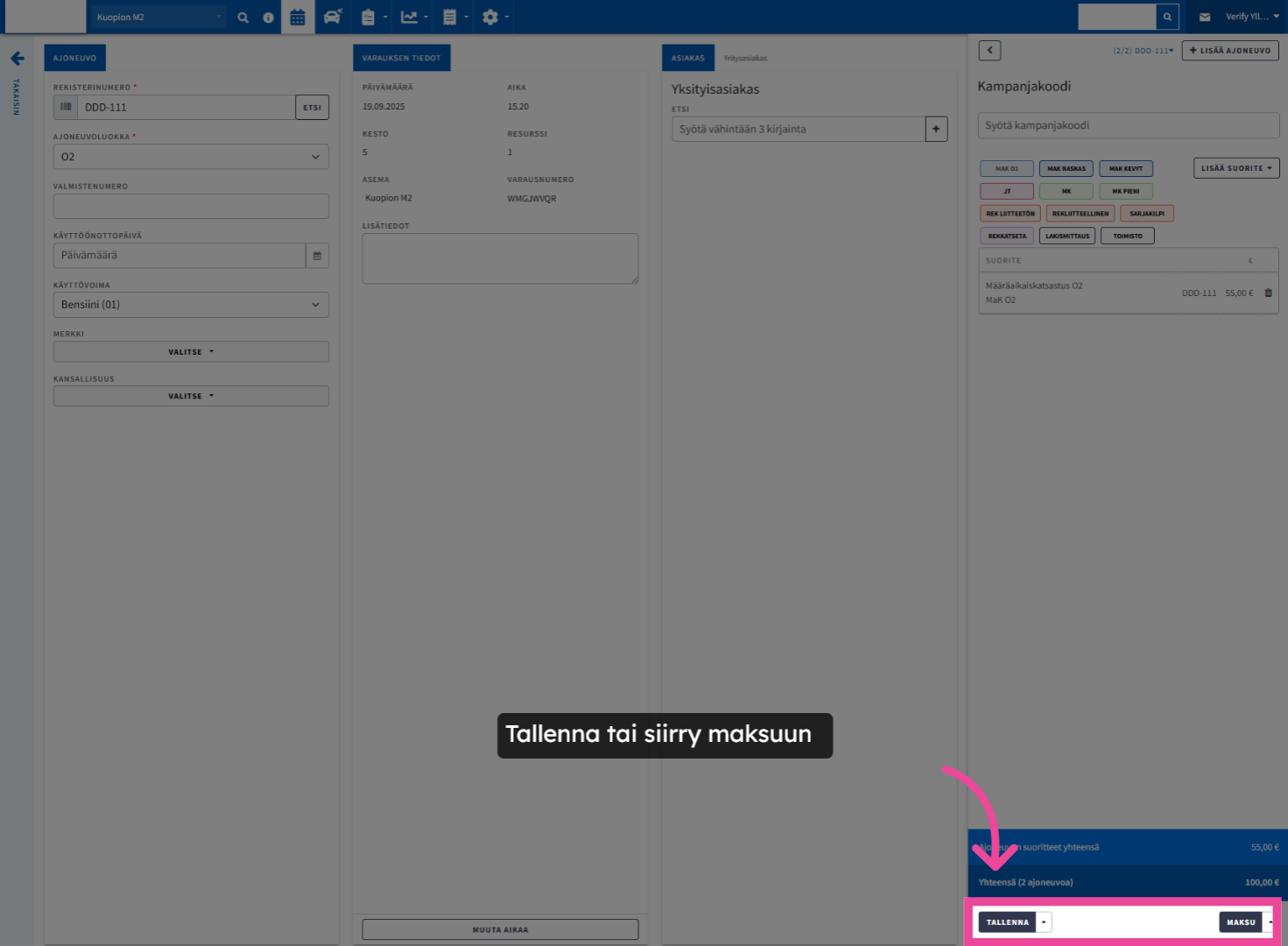 Tallenna tai siirry maksuun