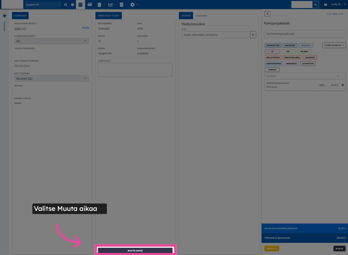 Klikkaa 'Muuta aikaa'