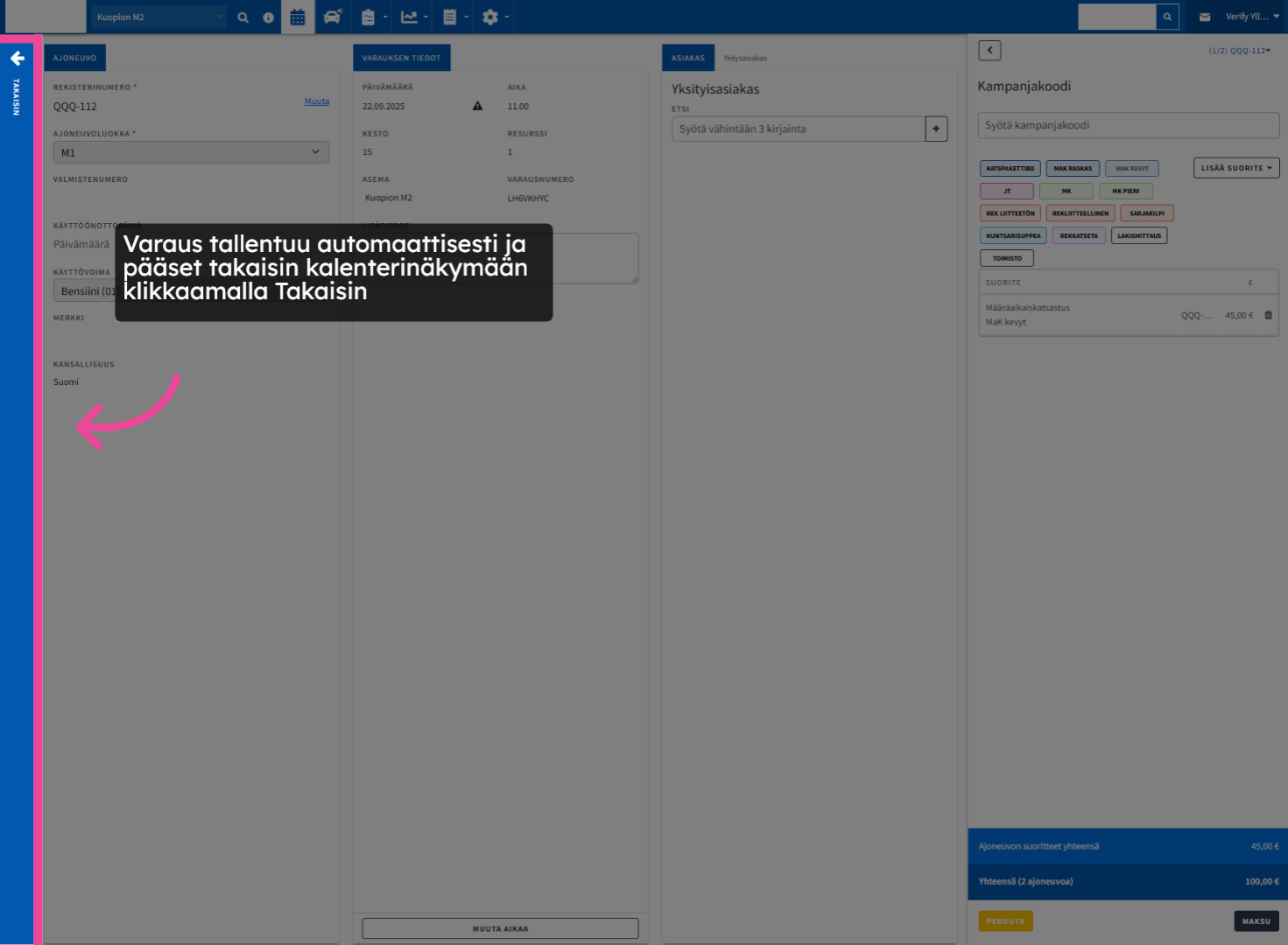 Varaus tallentuu automaattisesti