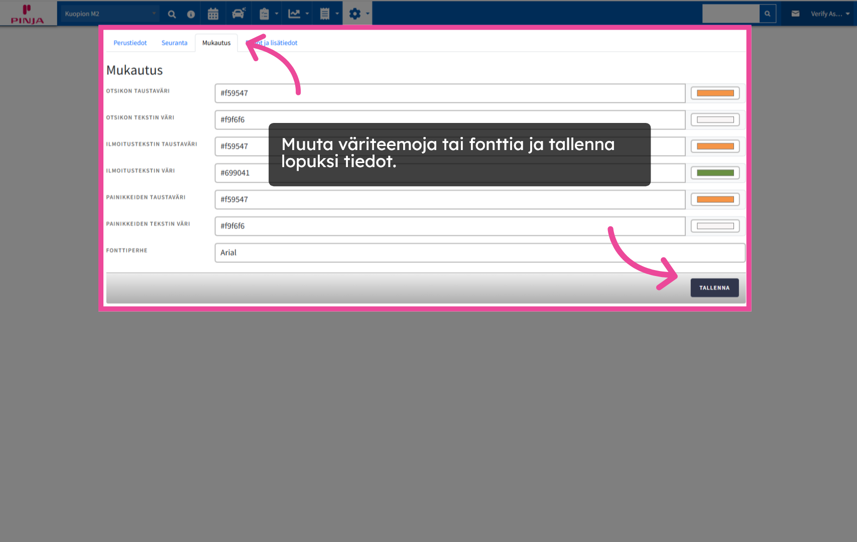 Muuta väriteemoja tai fonttia