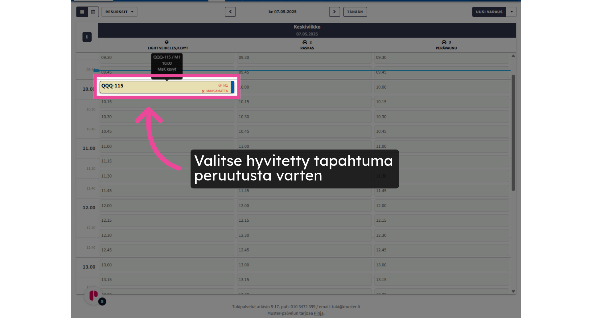 Valitse hyvitetty tapahtuma peruutusta varten