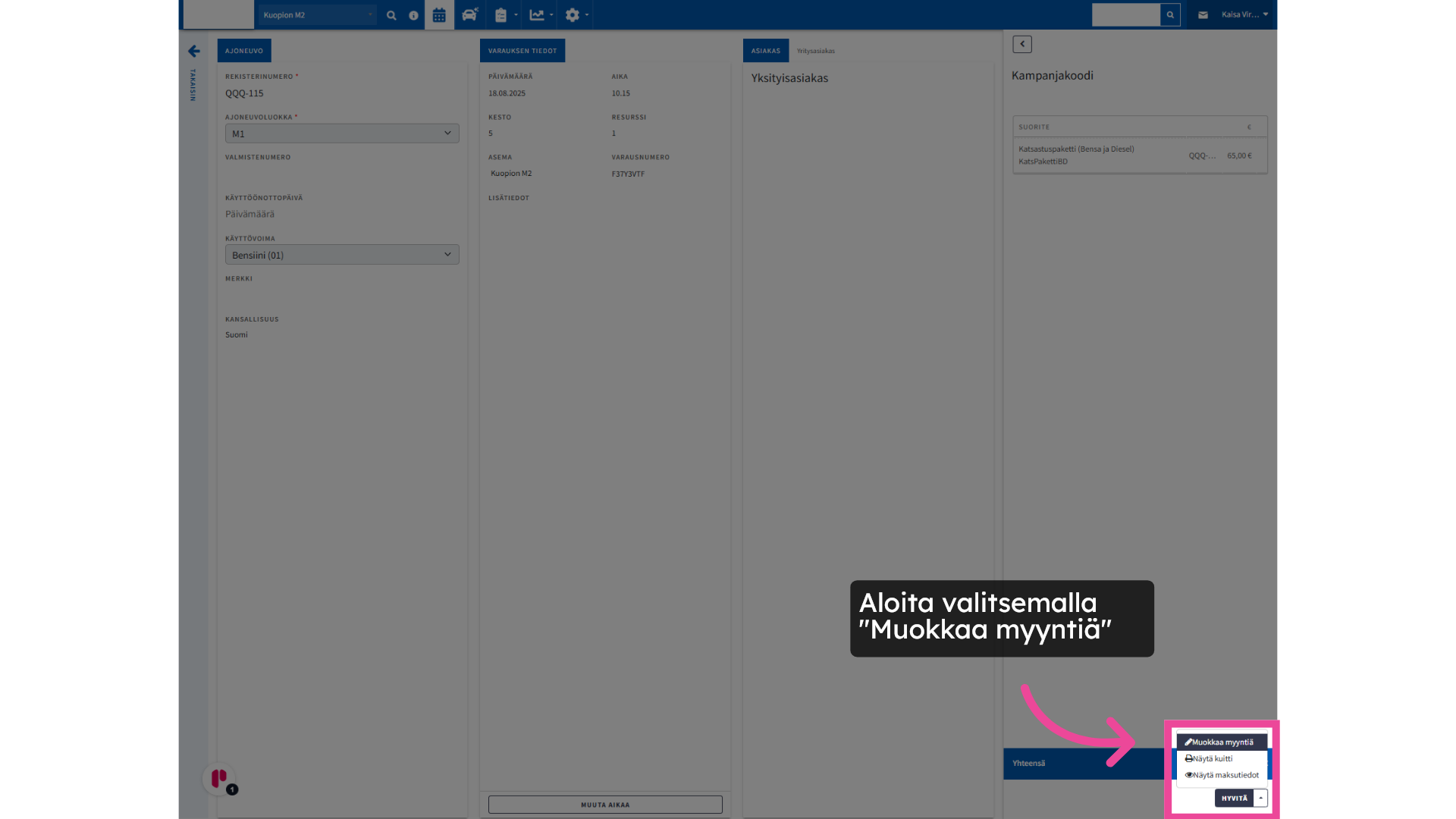 Aloita valitsemalla 'Muokkaa myyntiä'