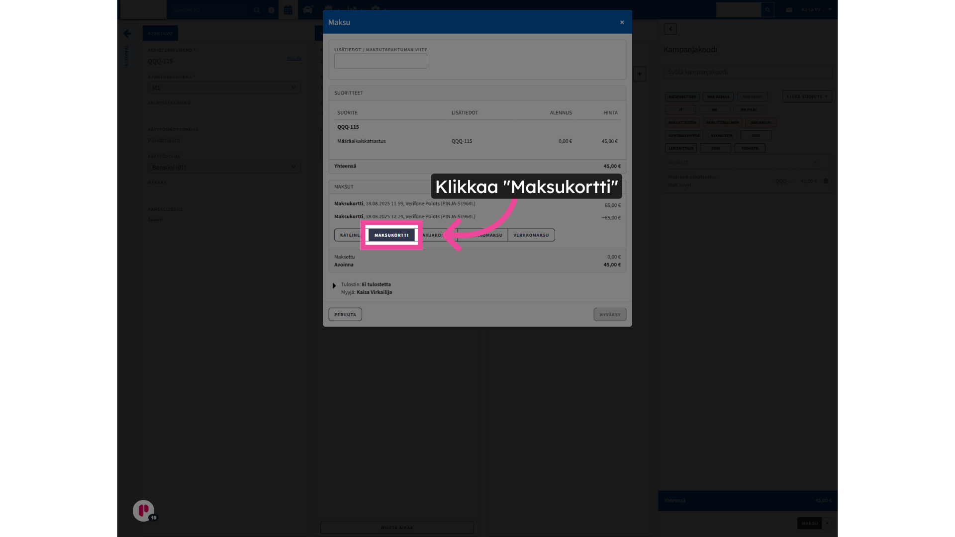 Klikkaa 'Maksukortti'