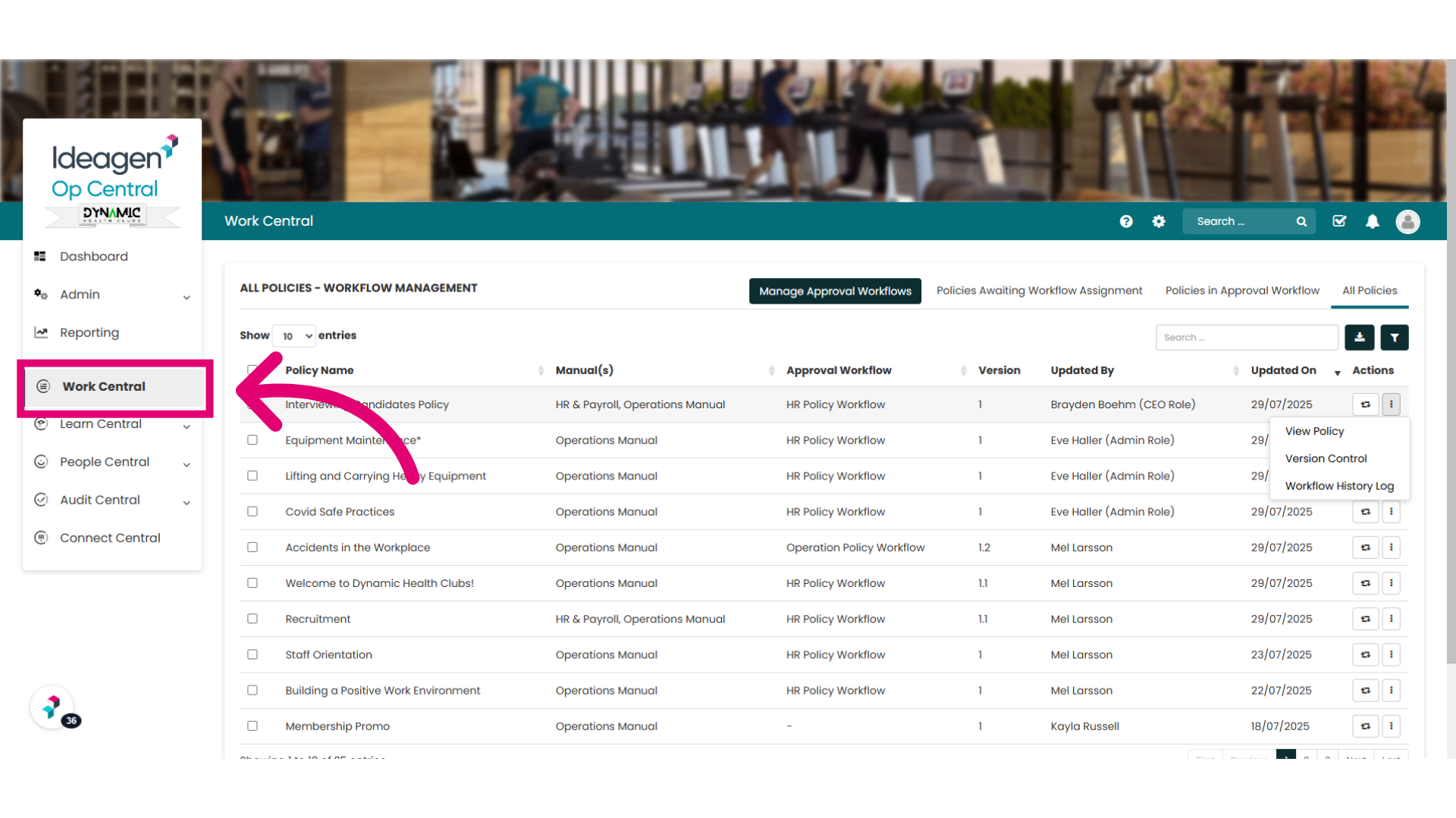 Return to the Work Central landing page