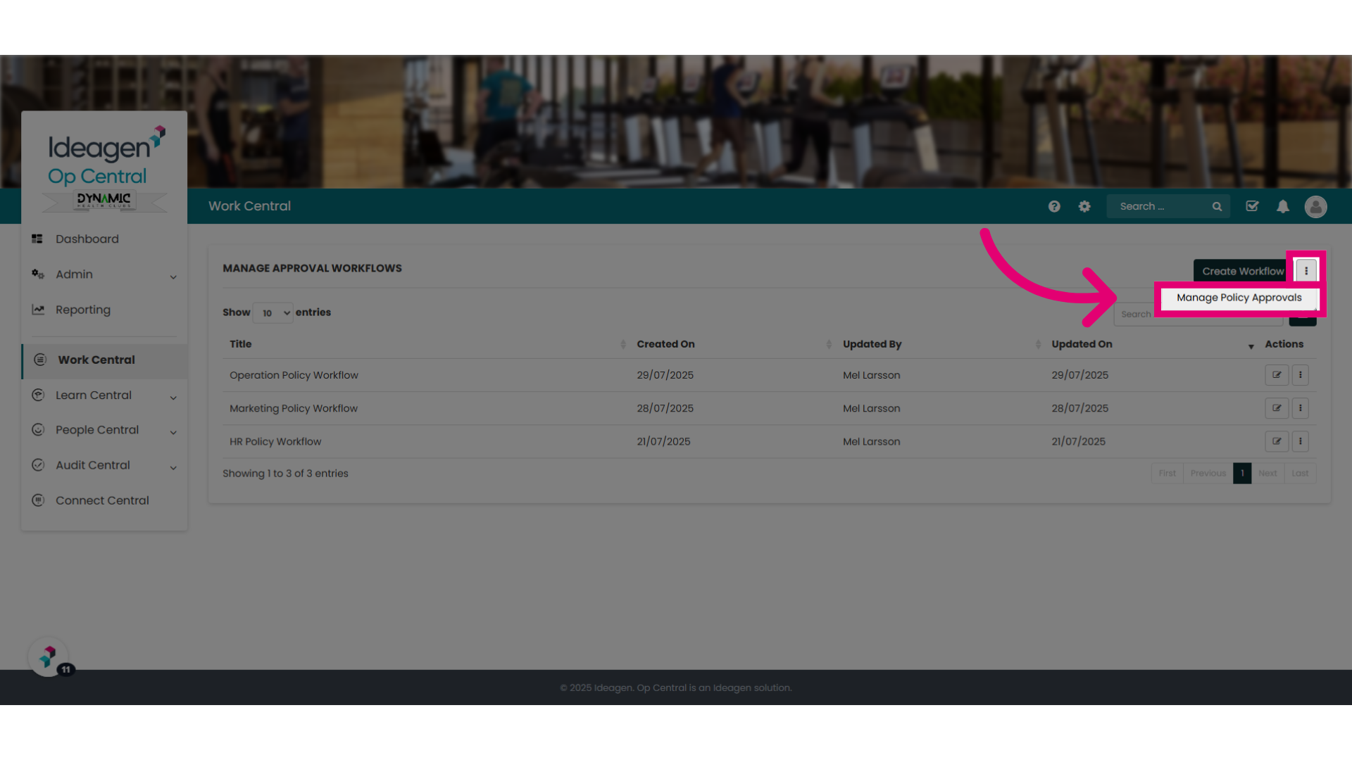 To return to the Manage Policy Approvals screen