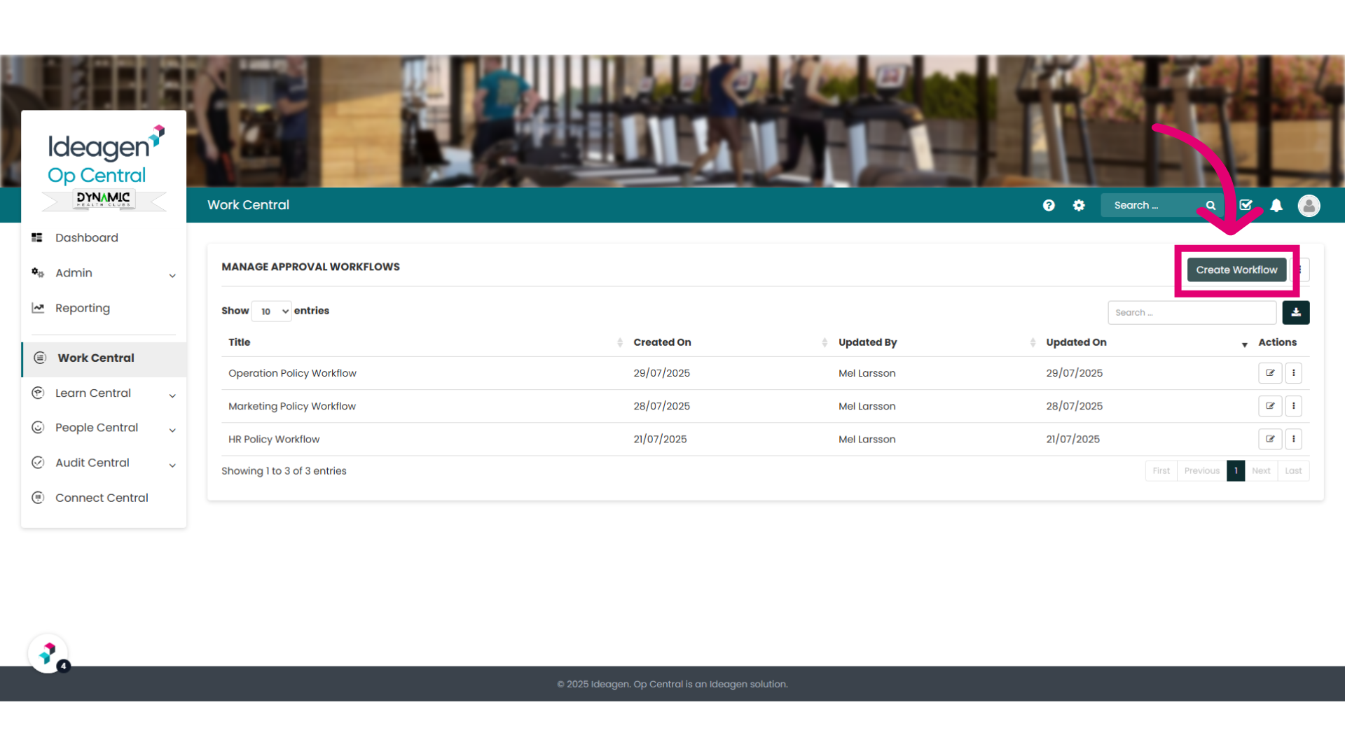 Here you can see all the workflows that have been set up