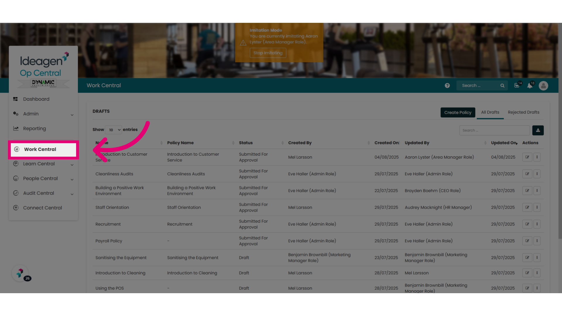 Reminder:  Where to find the 'Manage Policy Approvals' pages and menus