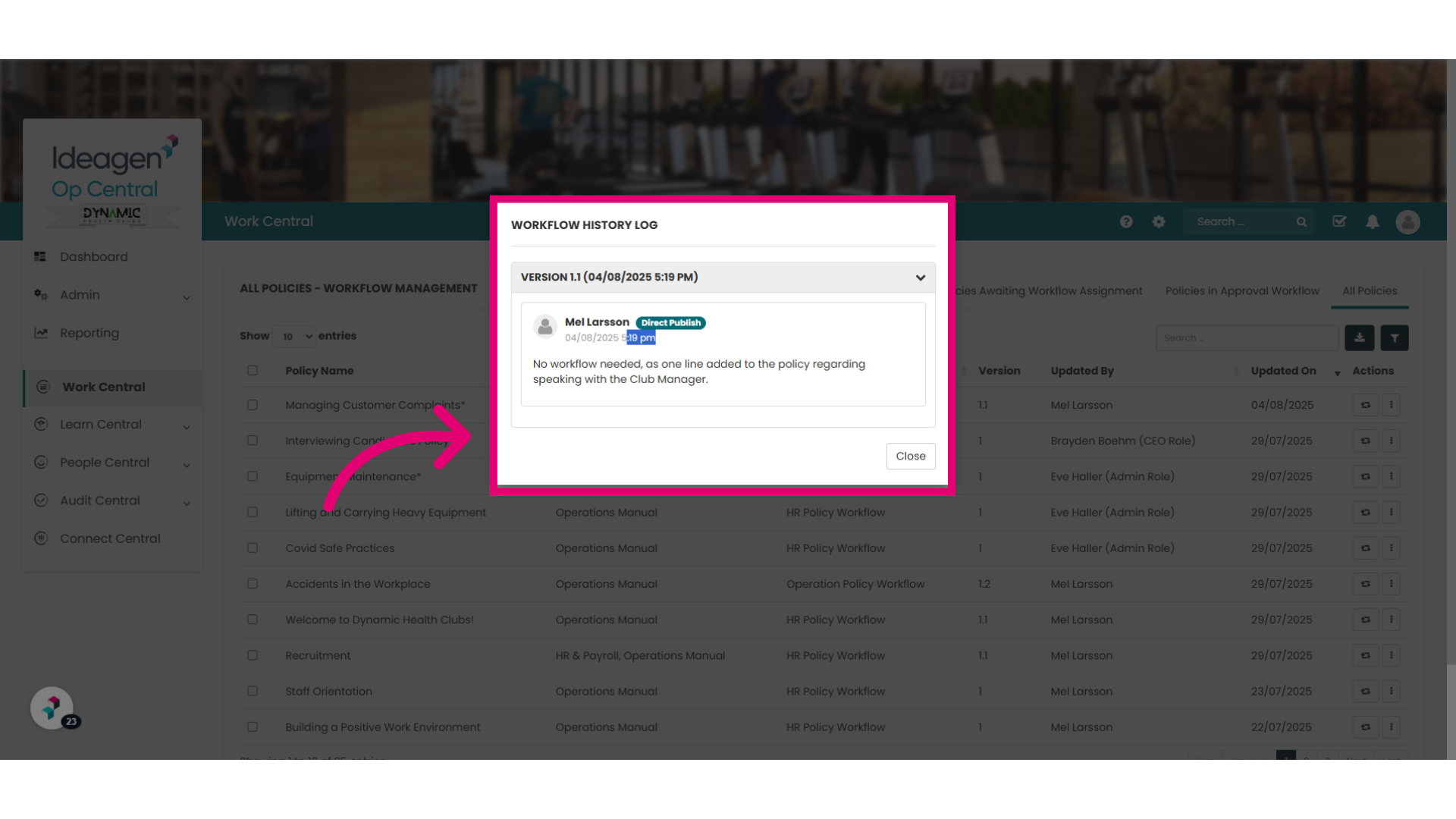 The 'Workflow History Log'