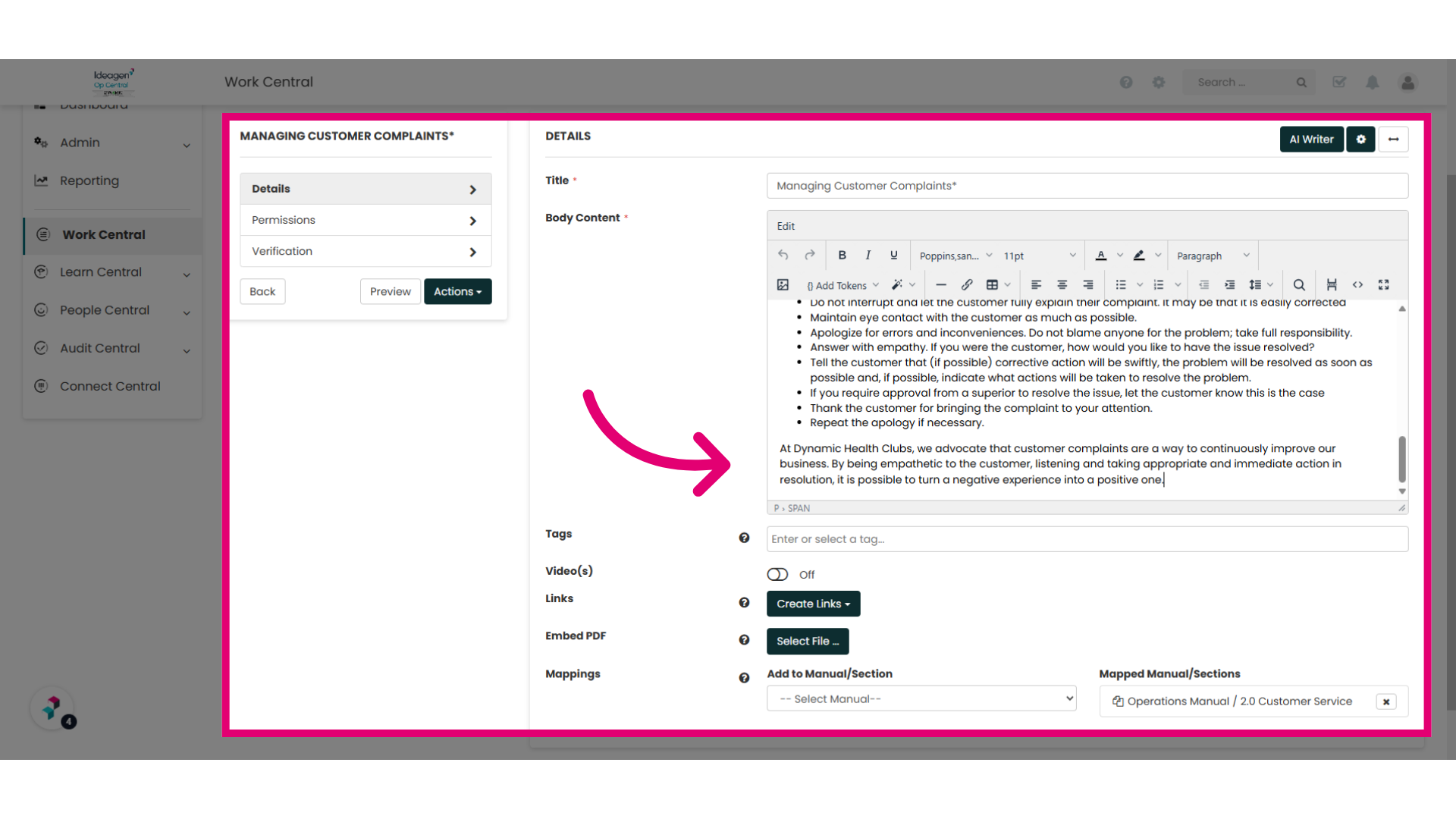 Navigate to the 'Edit' screen for the policy you need to update