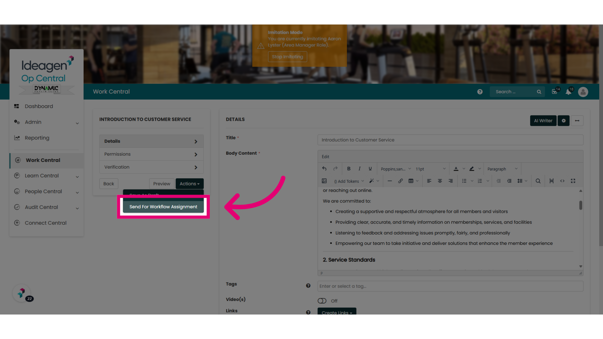 Click 'Send For Workflow Assignment'