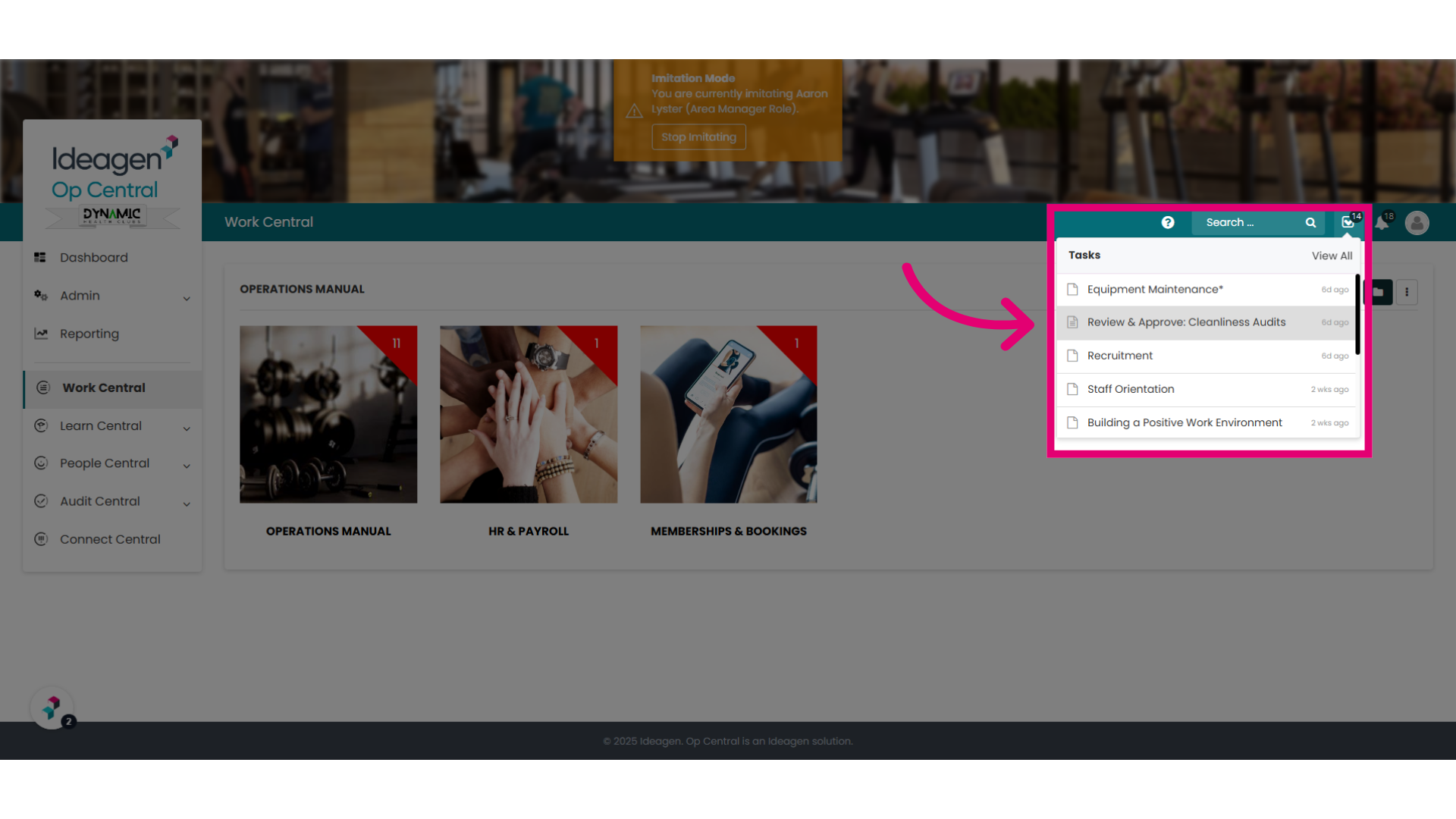 Policy Reviews will appear under the Task button.