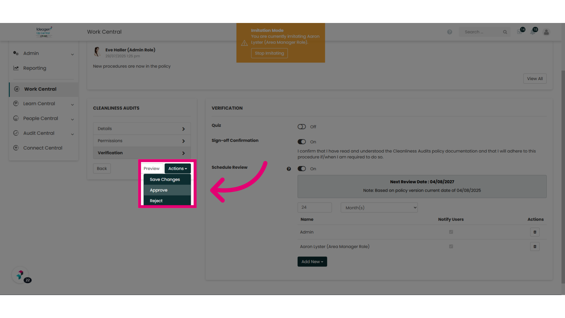 'Actions' Button
