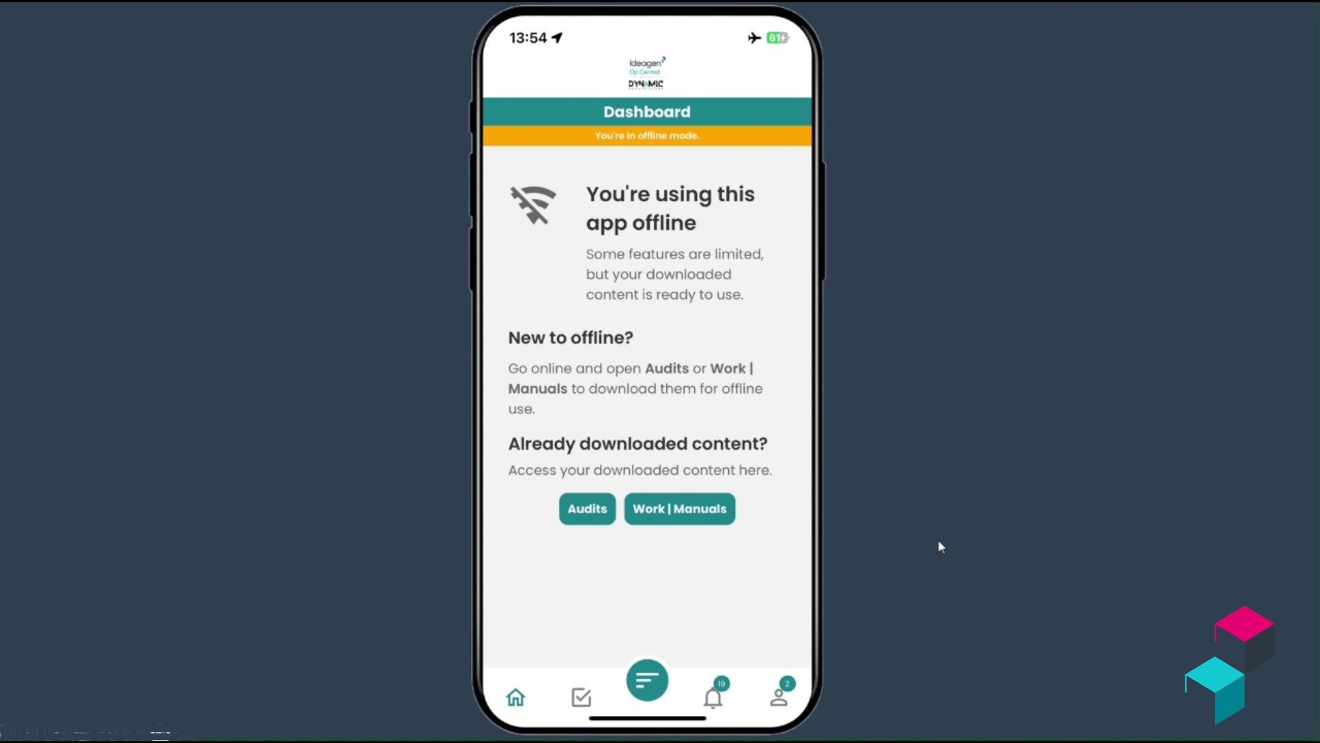 Now, see how the app looks when in offline mode and access your Manuals and policies