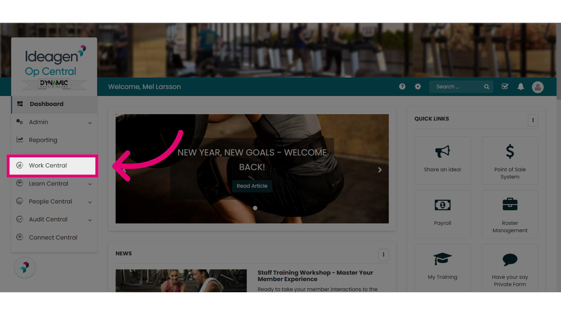 To enable Policy Workflows on your site, select 'Work Central'