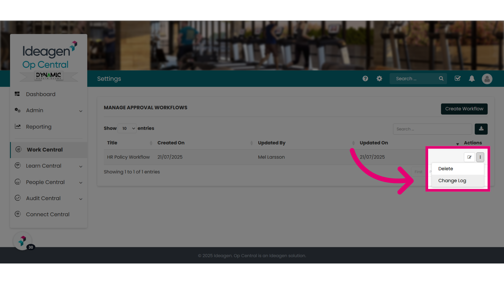The Ellipses menu next to a workflow
