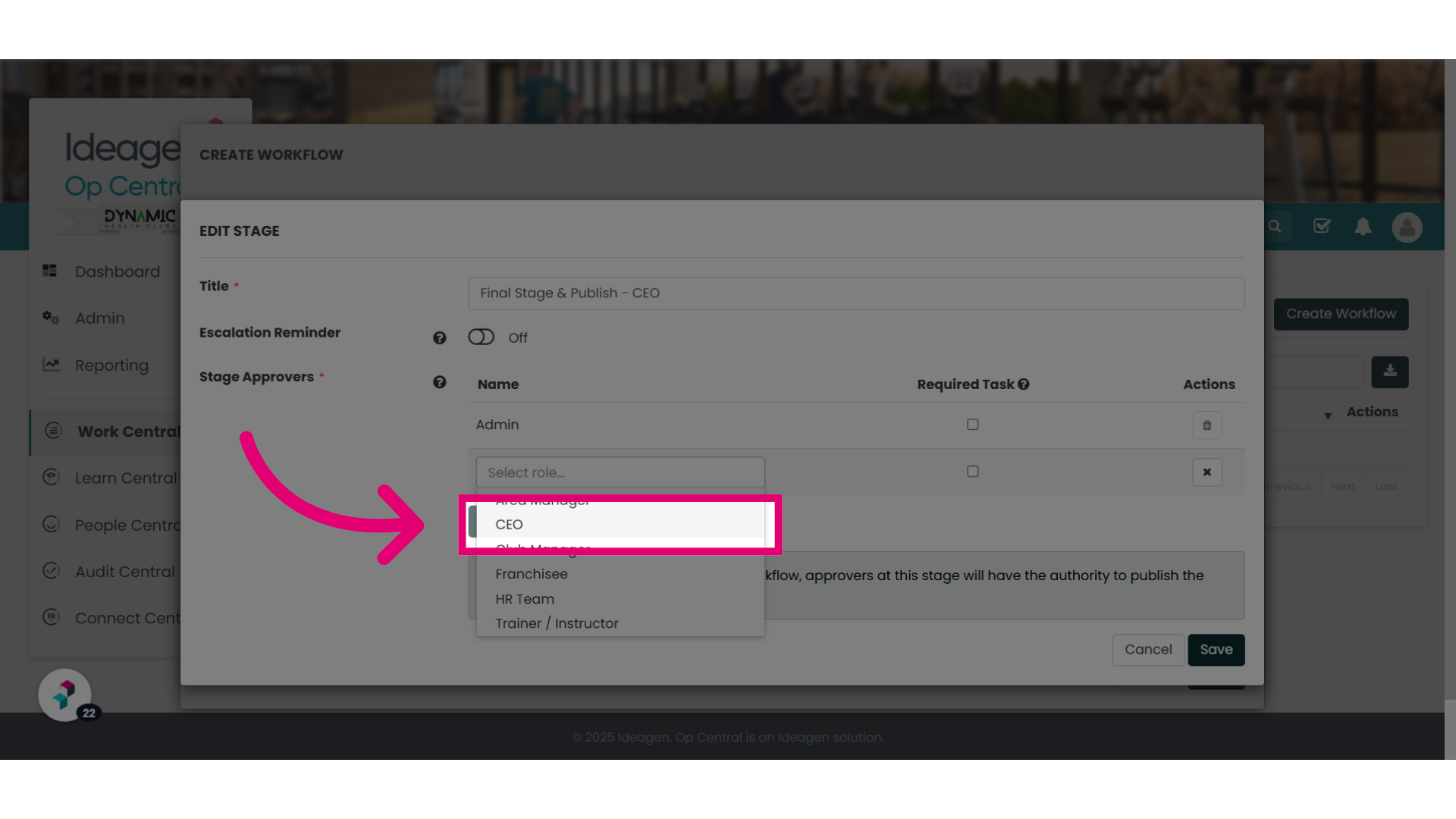 Example: Select the role you require