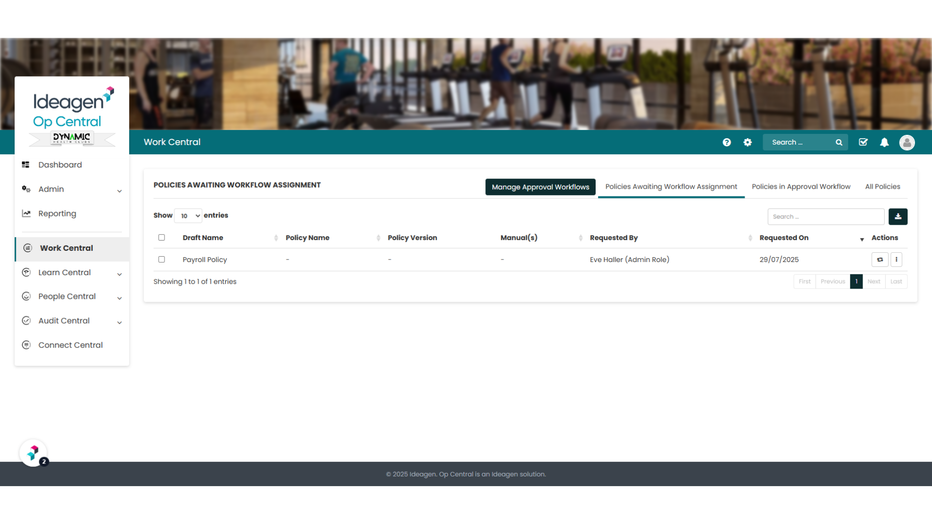 You have now returned to the 'Manage Policy Approvals' landing page