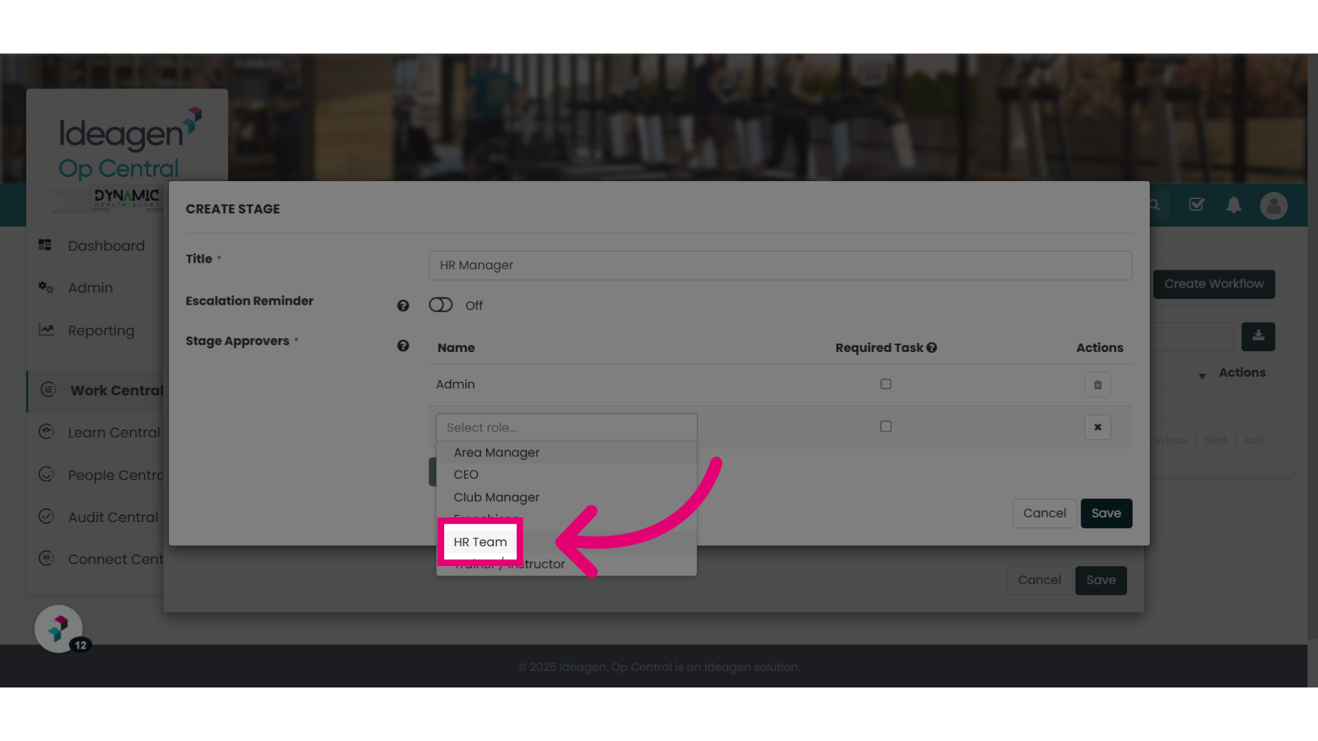 Example: Select the role you require