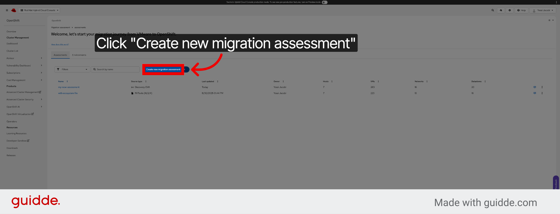 Click Create New Migration Assessment