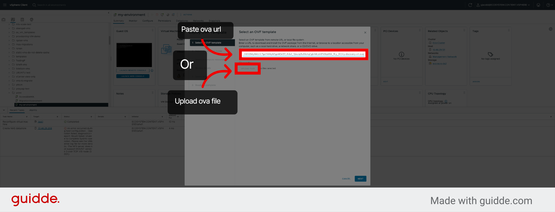 Enter OVF Template URL