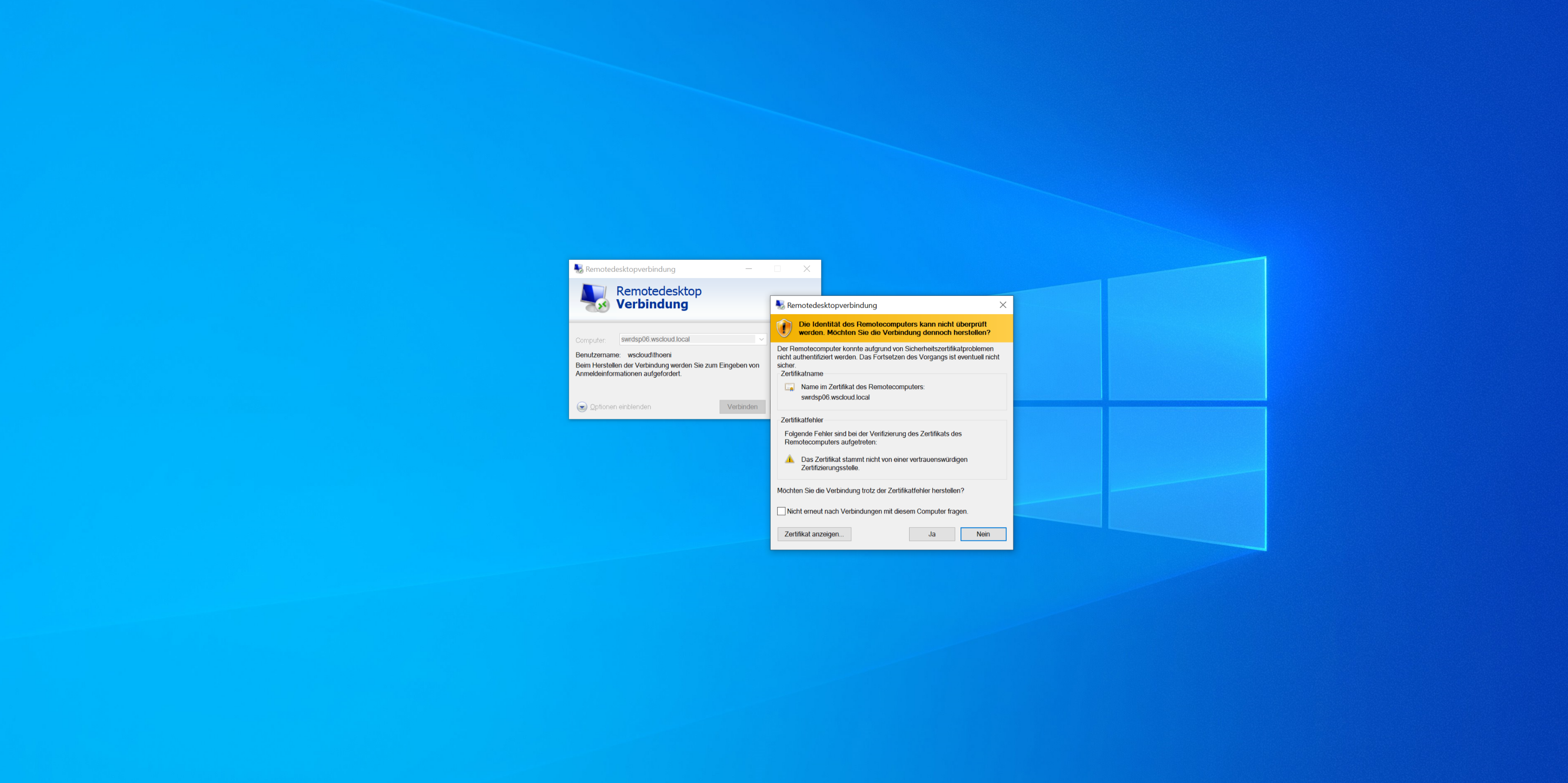 Remote Desktop neu verbinden