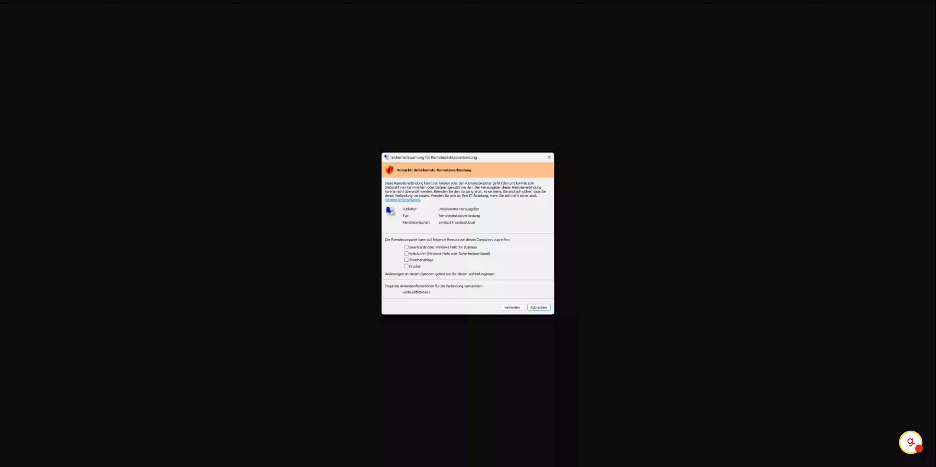 Sicherheitswarnung bei Remote Desktop verstehen (1)