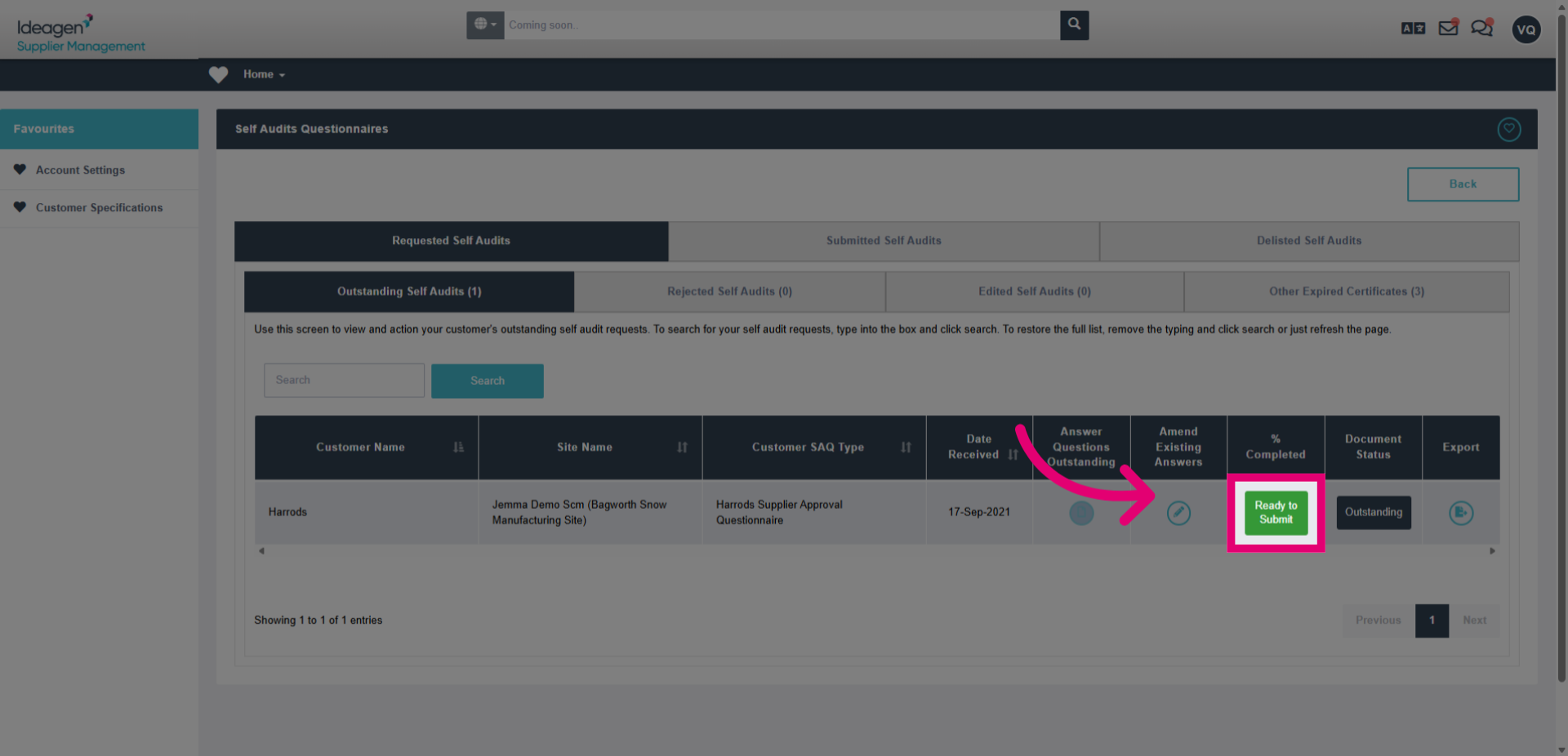 Select the Ready To Submit link