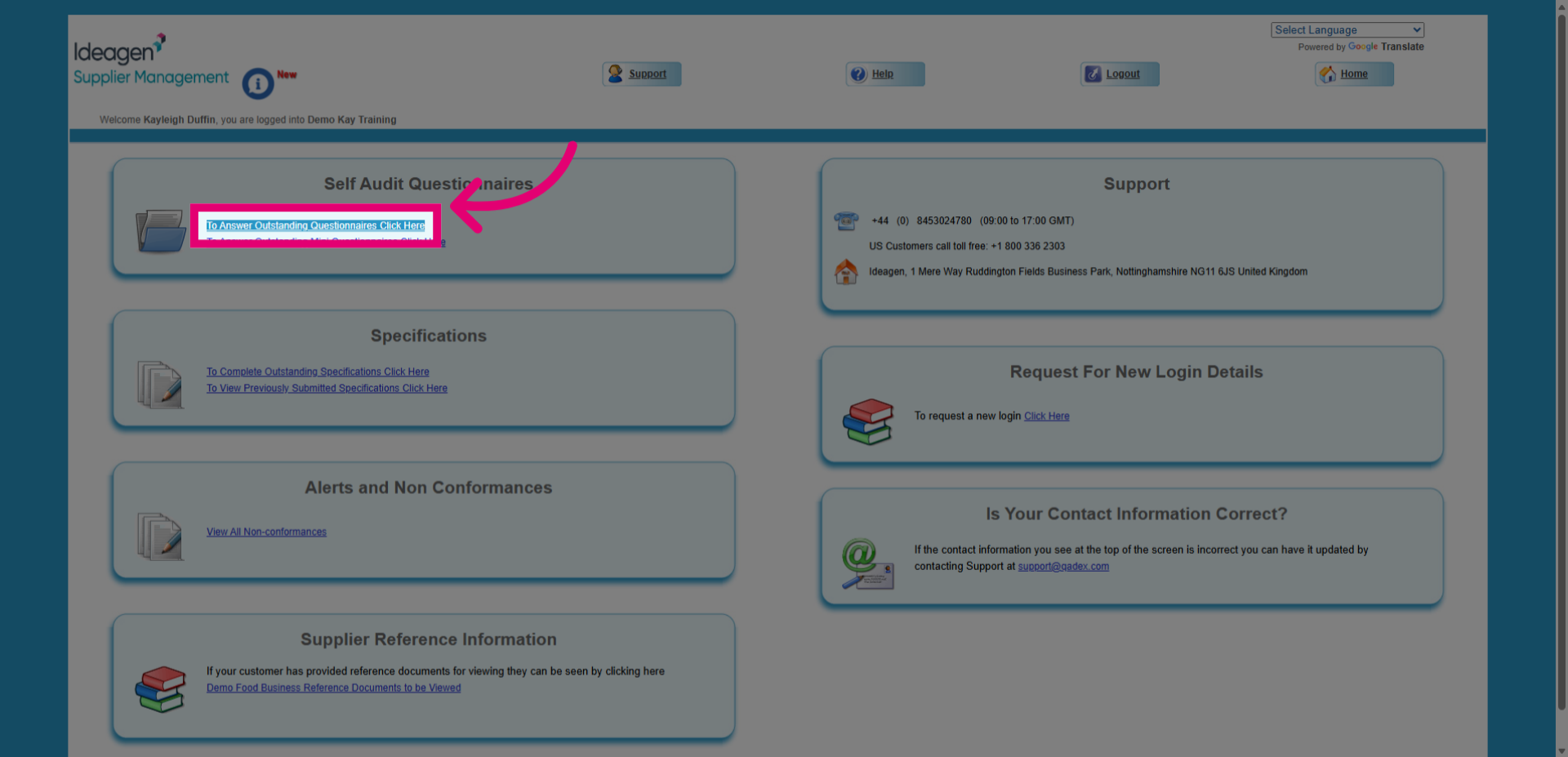 Access Outstanding Questionnaires