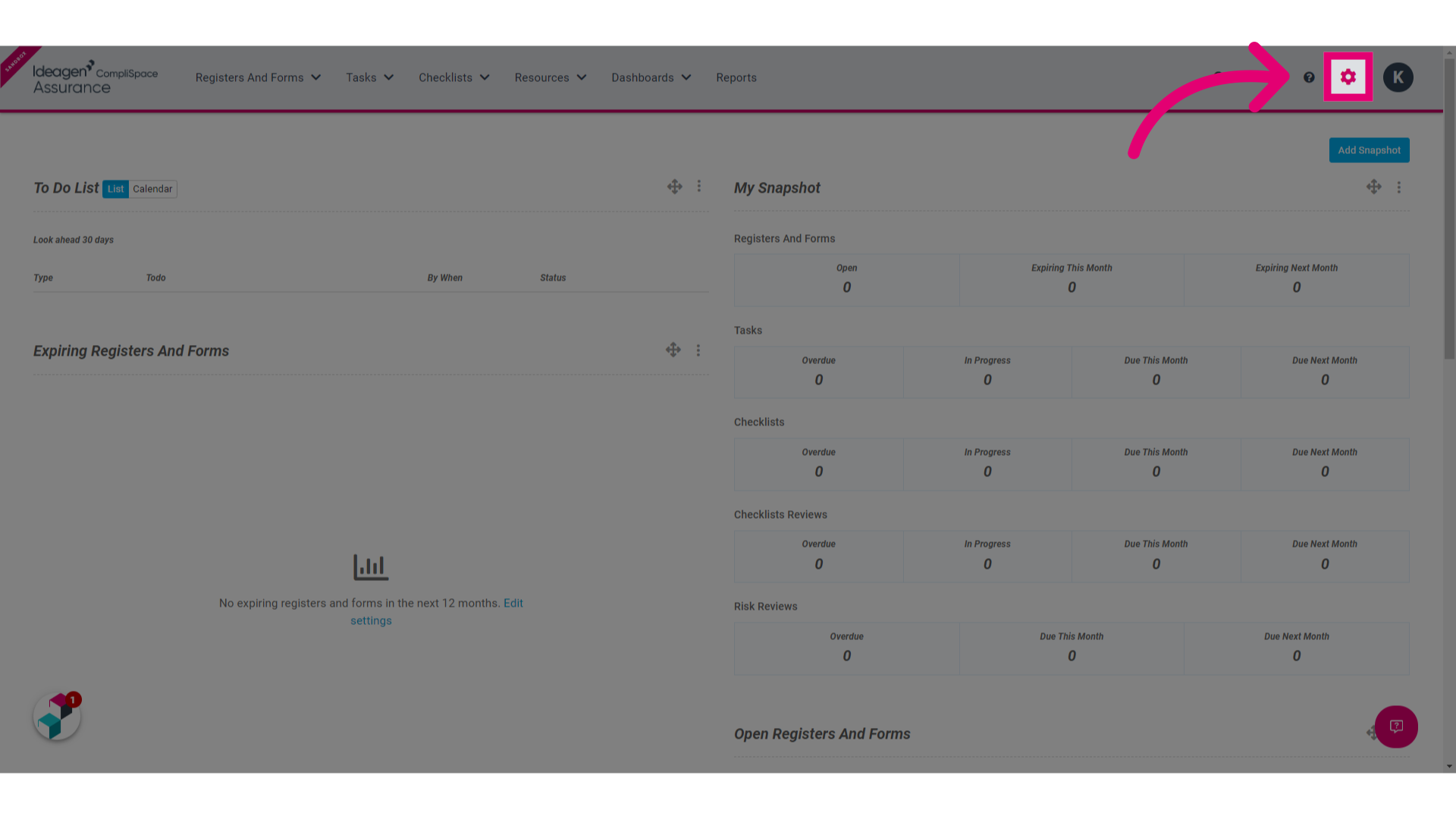 Click the Gear in the top menu