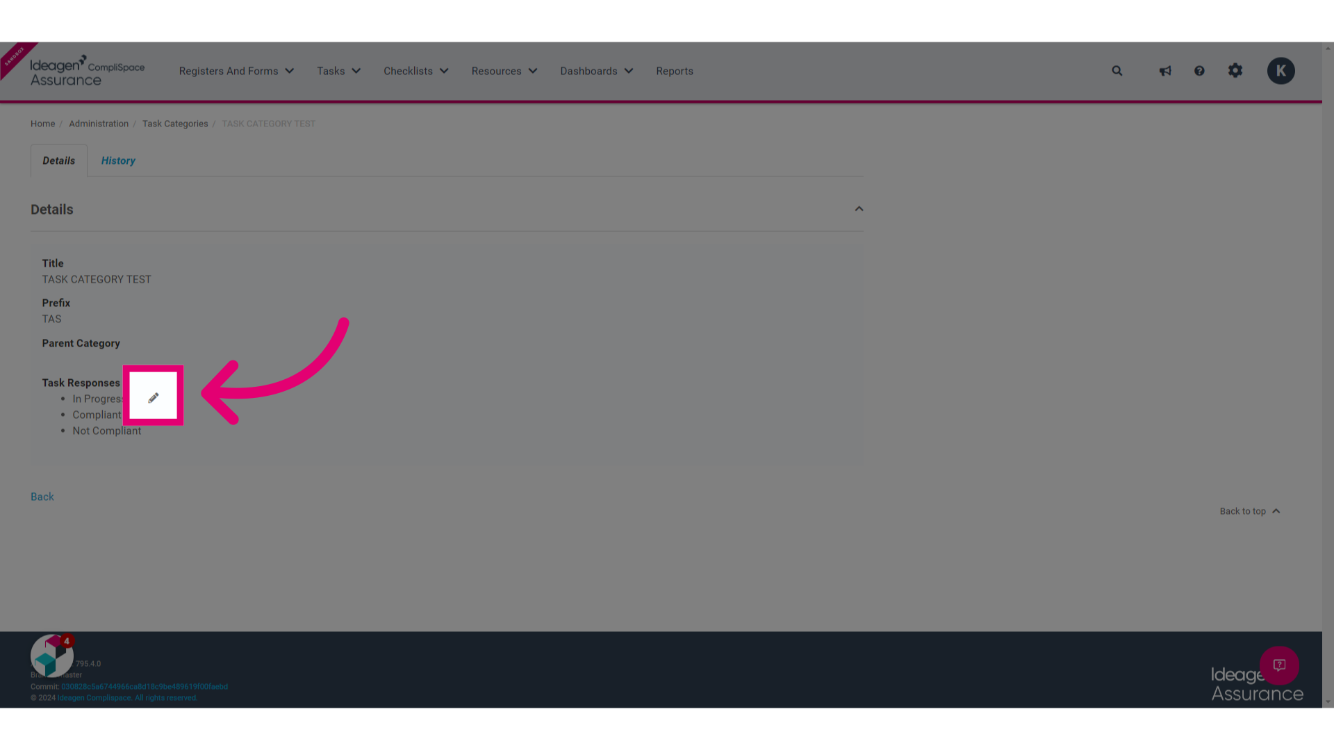 Hover your mouse of Task Responses and click the pencil that appears