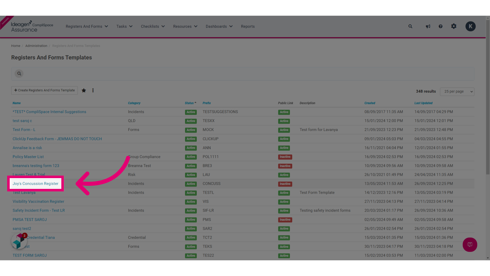 Click the name of the template you would like to define selectable business units for