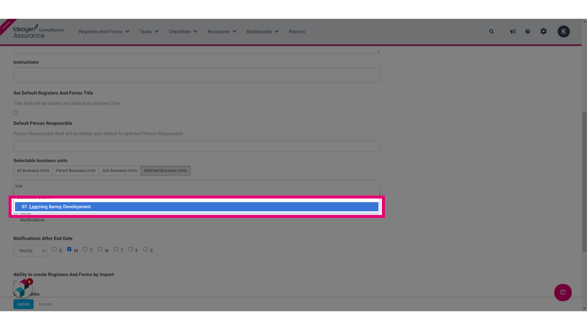 Make your selection from the dropdown menu