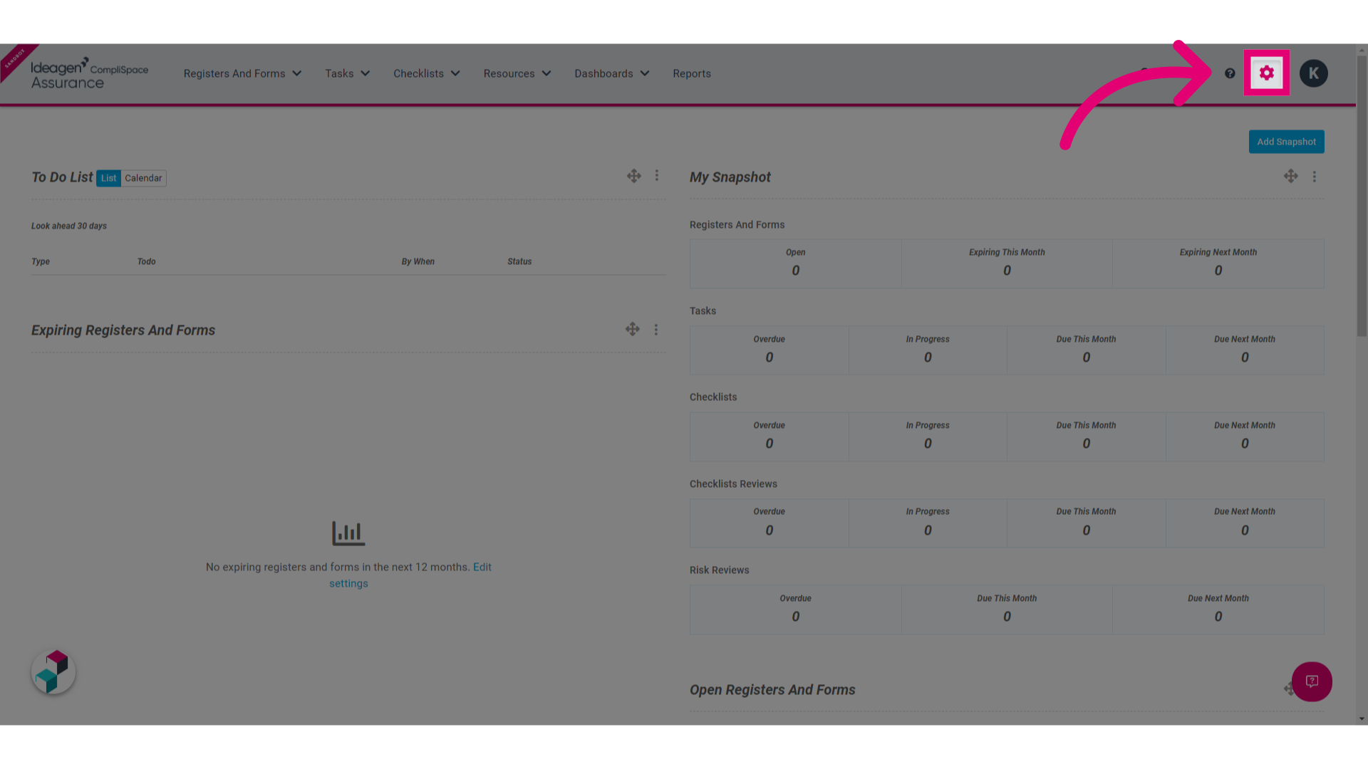 Click the Gear in the top menu