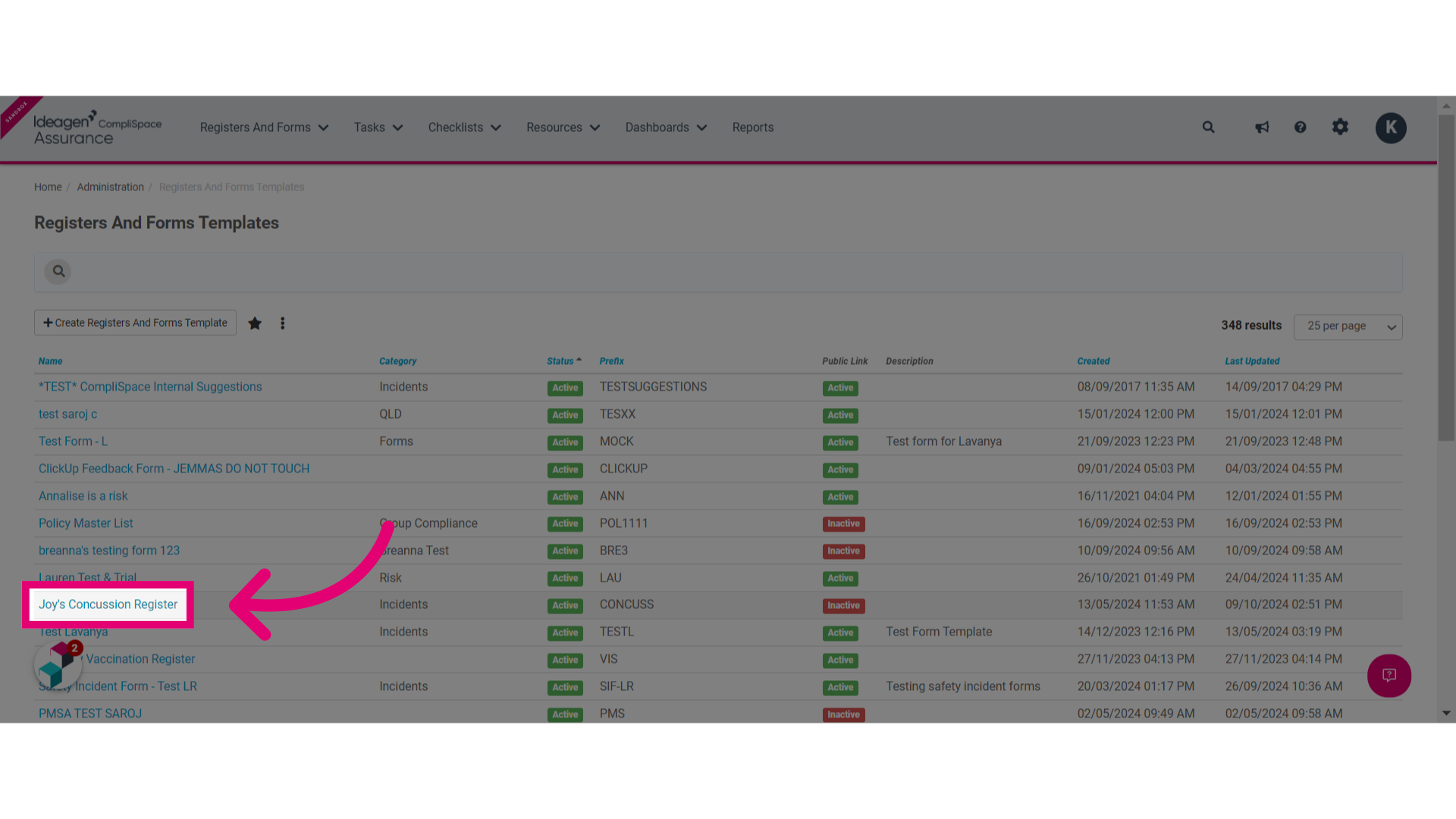 Select the name of the Register or Form that you would like to add the signature field to.