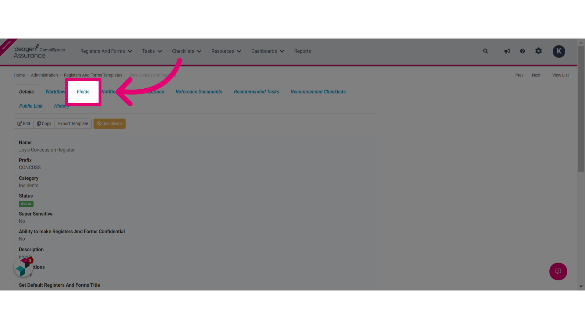 Click the Fields tab