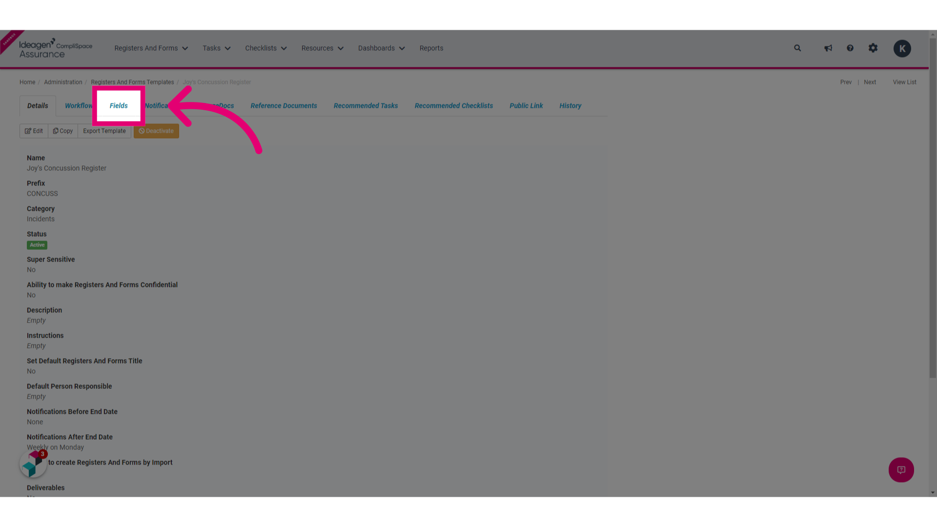 Click the Fields tab