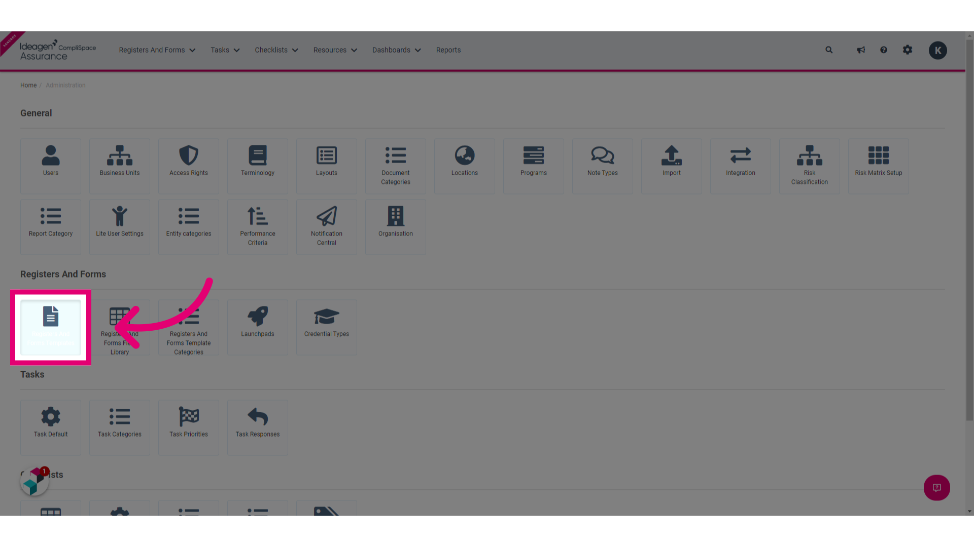Click the Registers And Forms Templates button