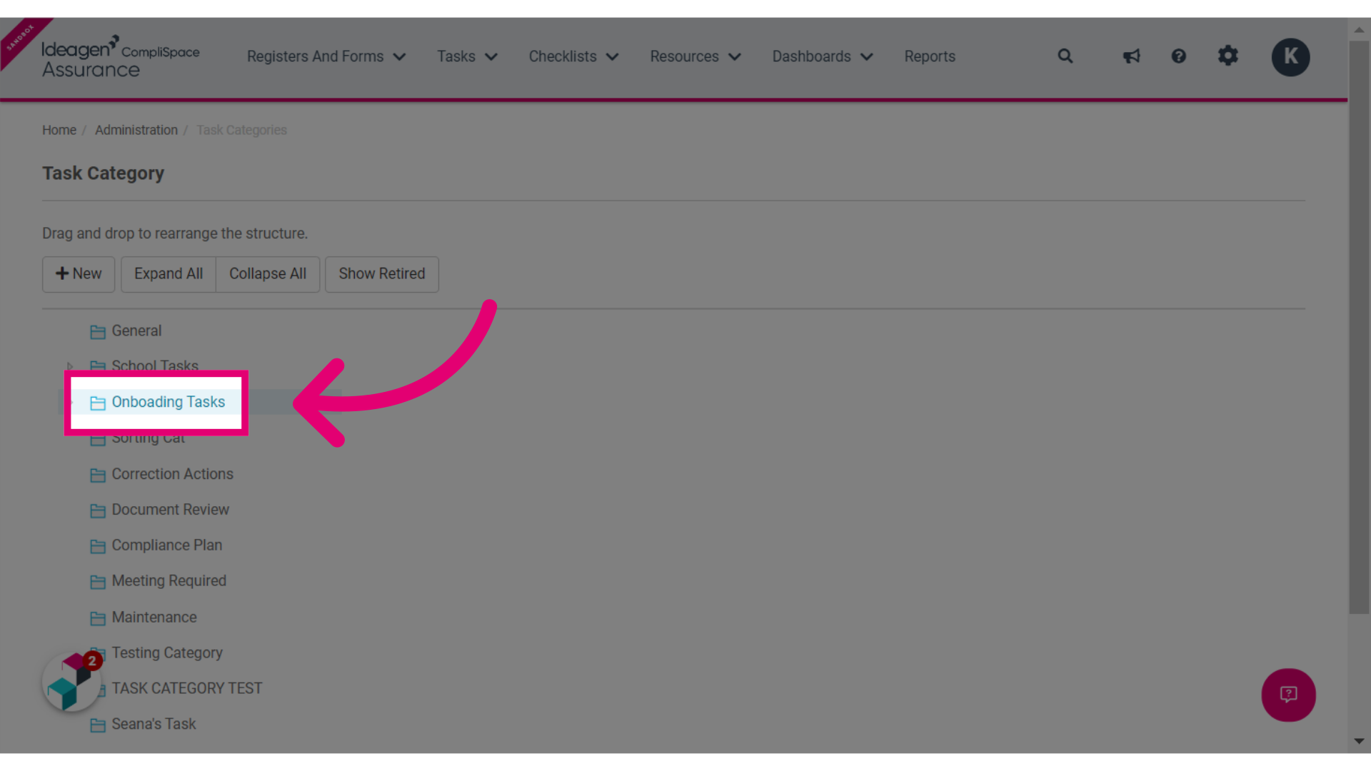 Select the relevant Task Category, in the example below we have selected Onboarding Tasks