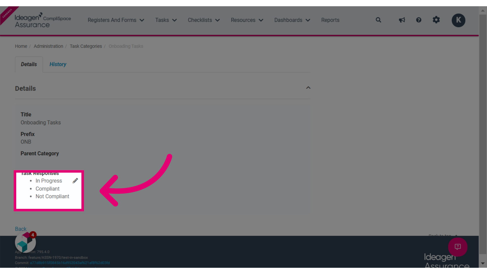 Hover your mouse over the Task Responses section and click on the pencil that appears.