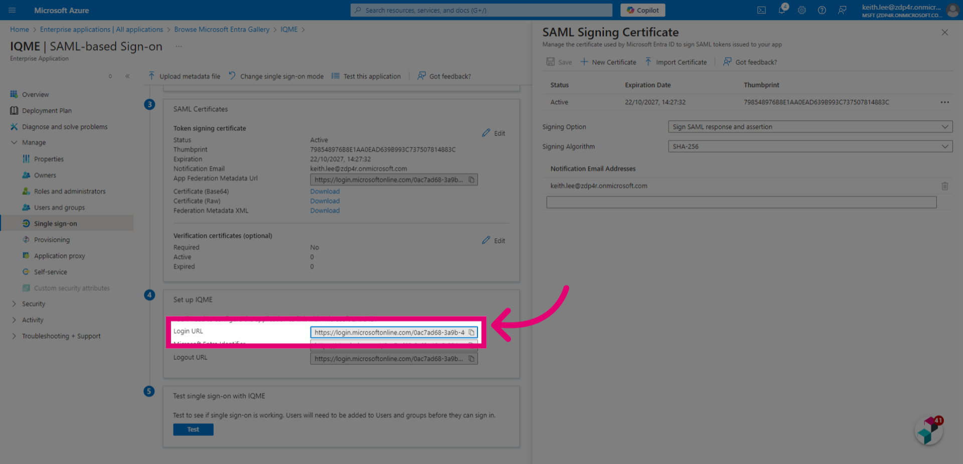 Copy the Login URL