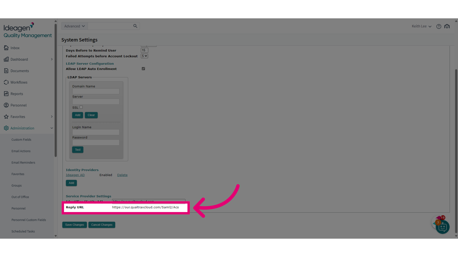 Click 'https://our.qualtraxcloud.com/Saml2/Acs'