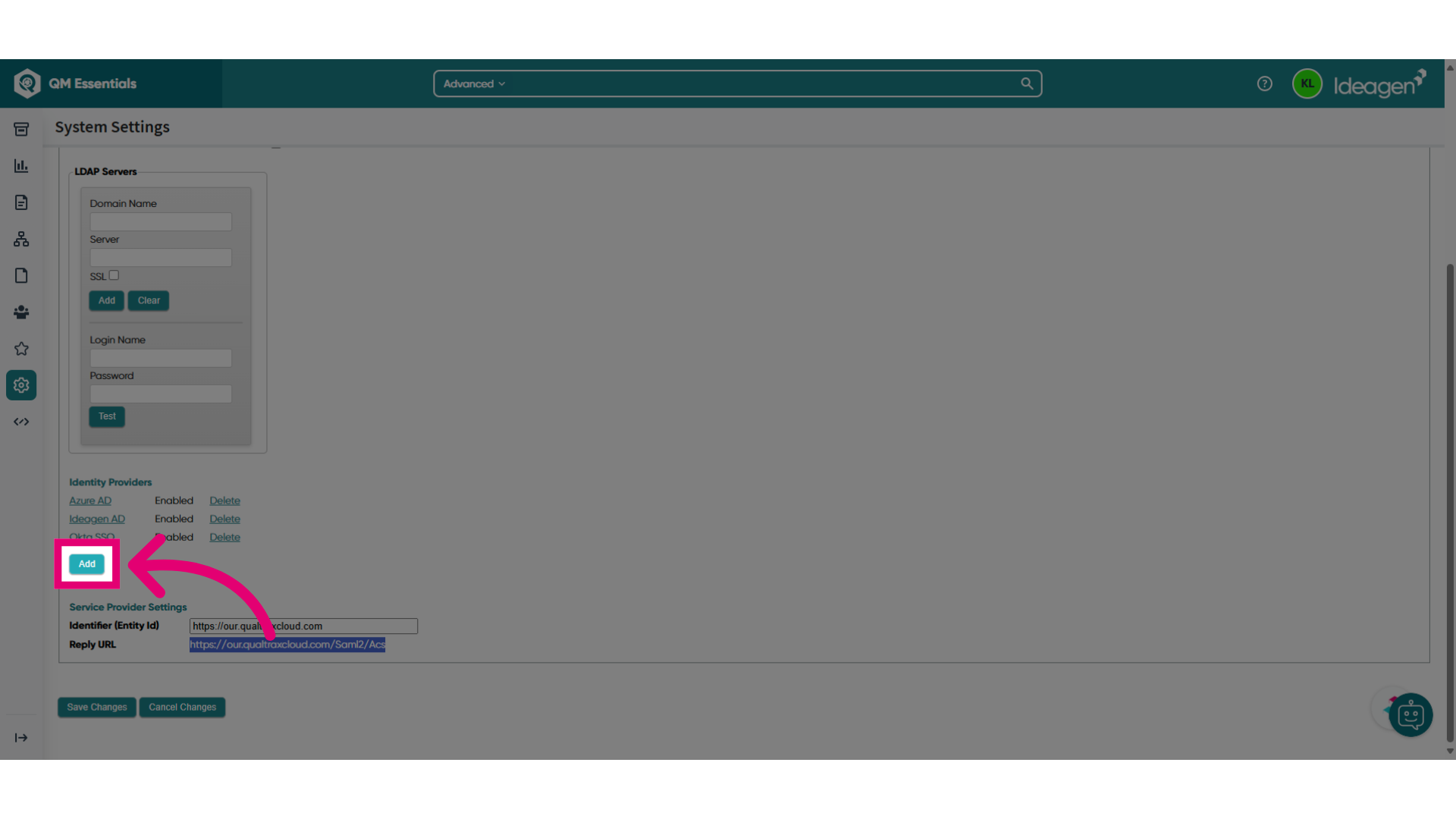 Under Identity Provider, click on the Add button