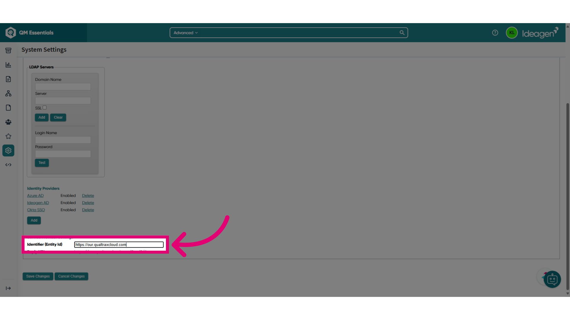 From the Identity [Entity Id] textbox, copy the URL.